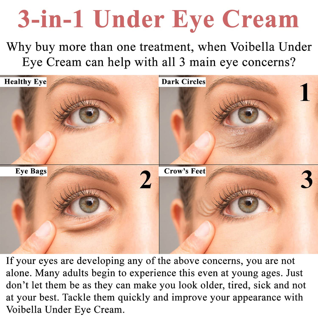 Natural Anti-Aging Under Eye Cream, Best 3-in-1 Treatment For Dark Circles, Puffy Eyes, Bags & Wrinkles - Firming, Brightening & Hydrating - Cucumber, Collagen, Hyaluronic Acid, Retinol, Vitamin C & E