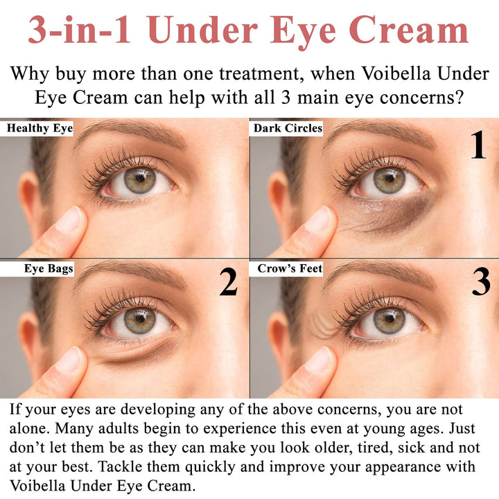Natural Anti-Aging Under Eye Cream, Best 3-in-1 Treatment For Dark Circles, Puffy Eyes, Bags & Wrinkles - Firming, Brightening & Hydrating - Cucumber, Collagen, Hyaluronic Acid, Retinol, Vitamin C & E