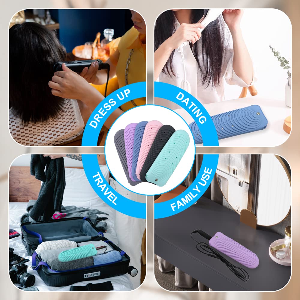 Heat Resistant Silicone Mat Pouch for Hair Straightener, Non-Slip Travel Pad Cover for Curling & Flat Iron, Portable Styling Heat Mat Holder for Curler Wand and Hot Waver (Blue)