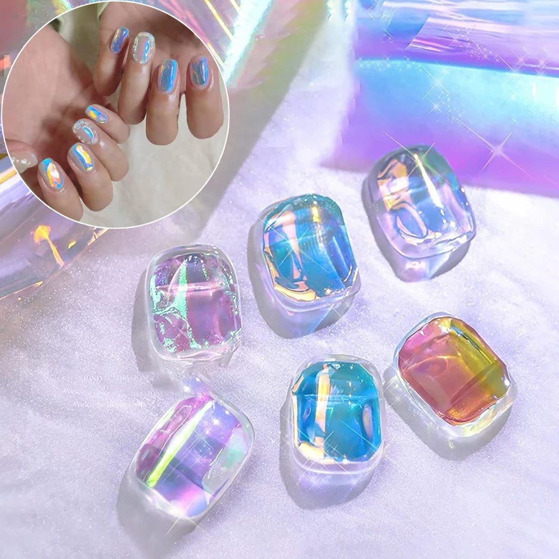 SILPECWEE 10 Rolls Glass Foil Nail Stickers Strips Cellophane Manicure Design Starry Sky Nail Art Wraps Decals (1.57inches×39.4inches)