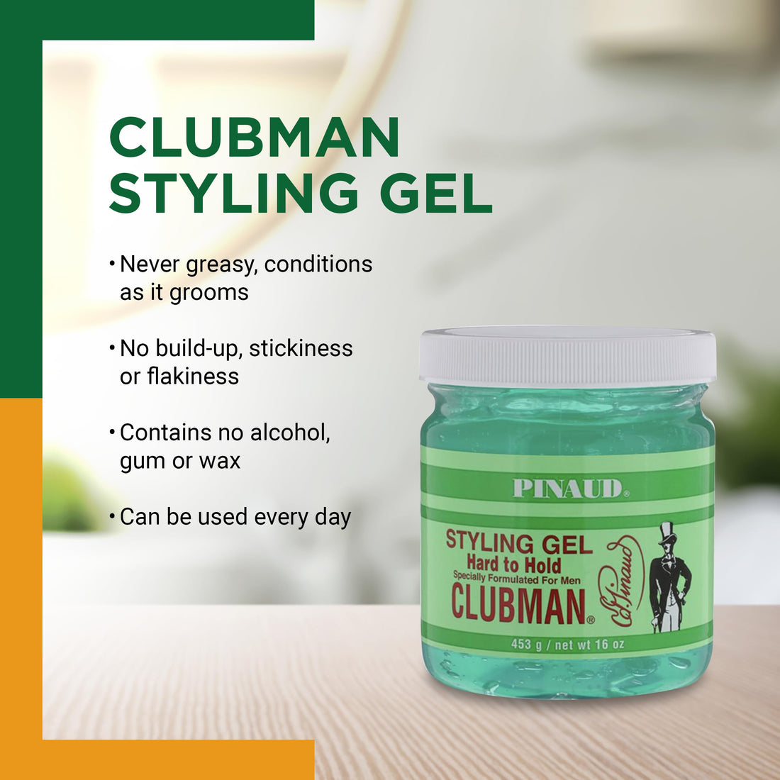 Clubman Pinaud Hard To Hold Styling Gel Specially Formulated for Men, 16-Ounce (Pack of 3)
