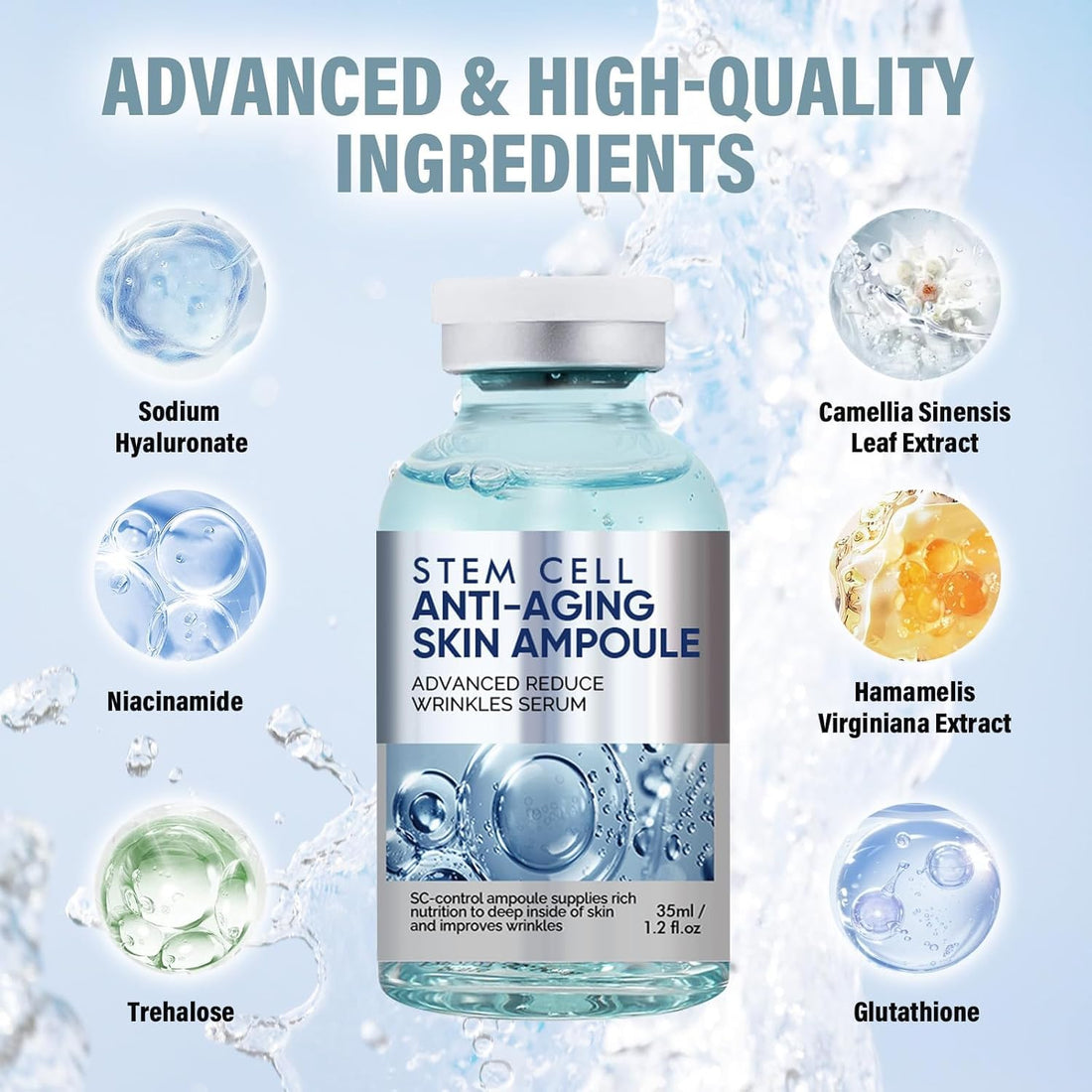 Stem Cell Serum for Face, 2 Count Microneedling Serum, Stem Cell Solution Ampoule to Use with and without Micro Needling, Anti Aging & Smooth Wrinkles