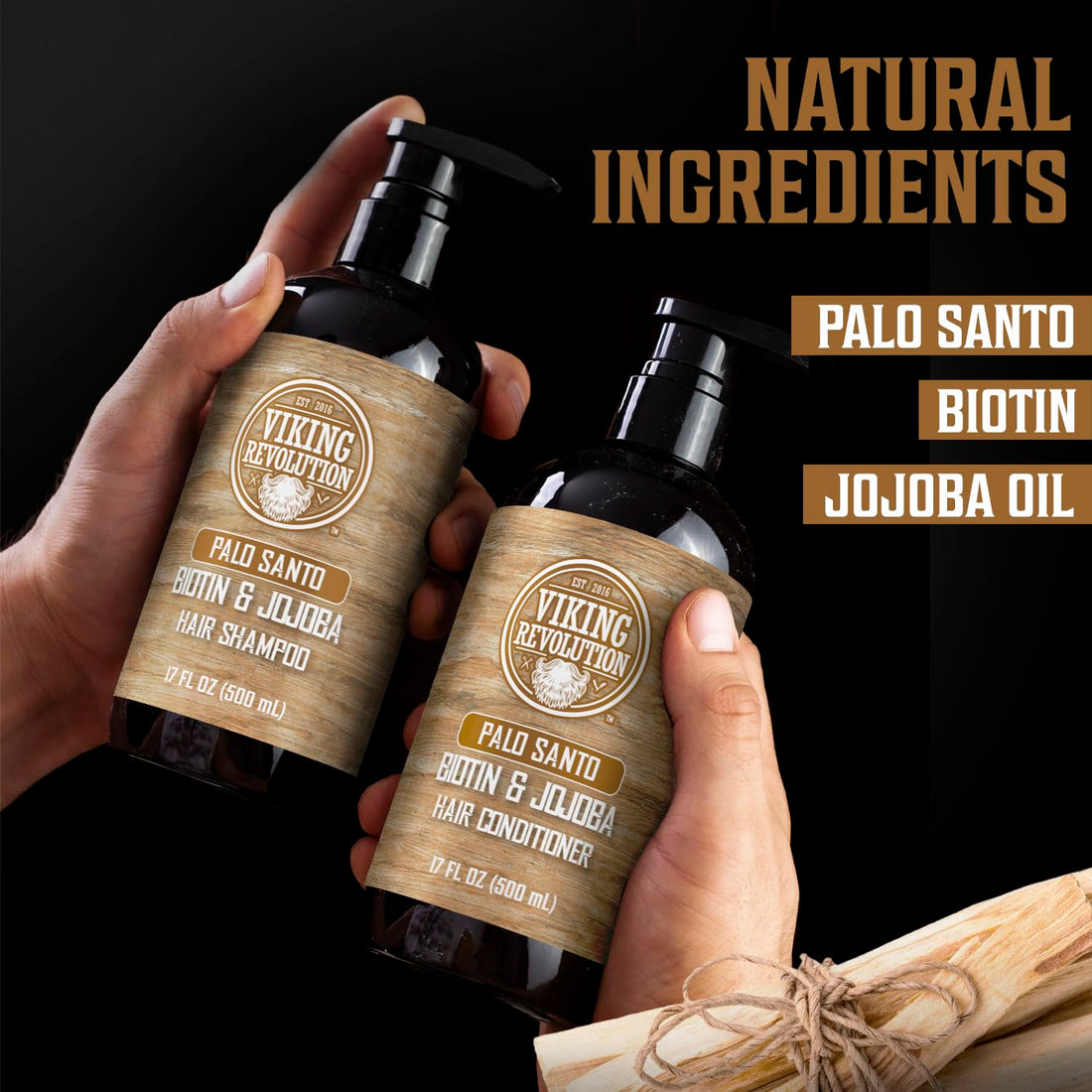 Viking Revolution Palo Santo Mens Shampoo and Conditioner Set with Biotin and Jojoba Oil - Natural Hair Shampoo and Hair Conditioner for Men with Vitamin B5 - Shampoo and Conditioner Set Men (17Oz)