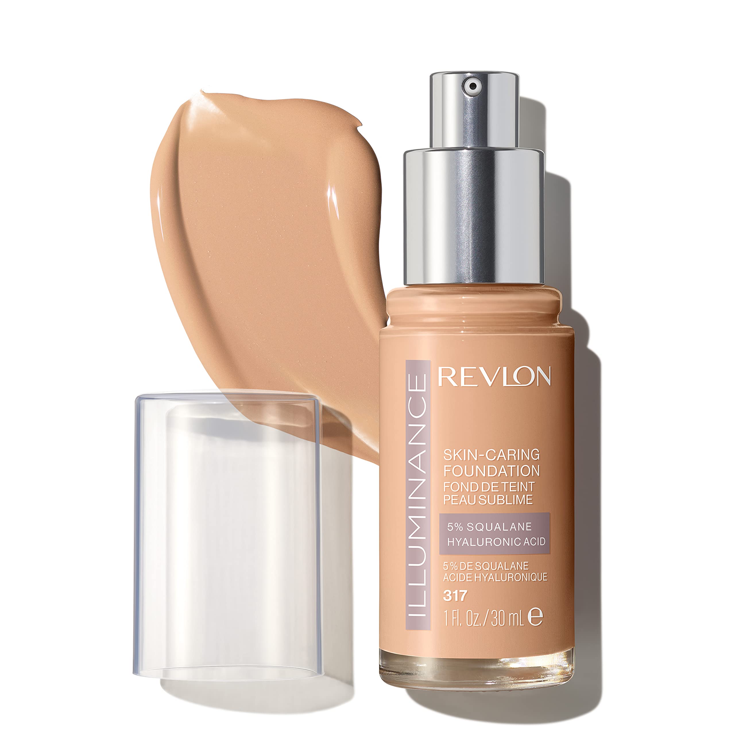 Revlon Illuminance Skin-Caring Liquid Foundation, Hyaluronic Acid, Hydrating and Nourishing Formula with Medium Coverage, 317 Tan Sand, 1 fl oz