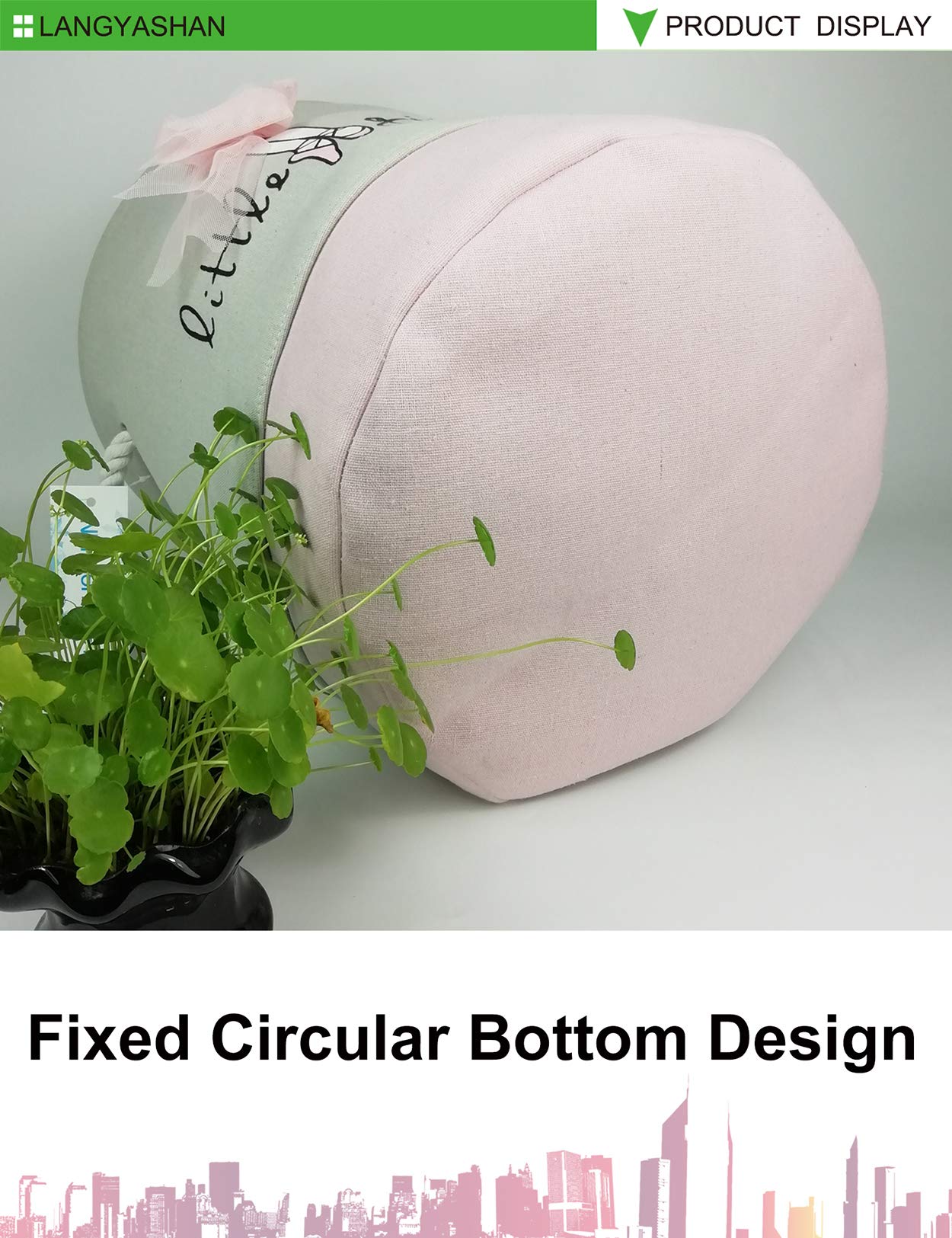 LANGYASHAN Laundry Basket Canvas Collapsible Organizer Storage Basket for Boys Girls Laundry Hamper Toy Bins Gift Baskets Bedroom Clothes Children Nursery (Pink Lace)