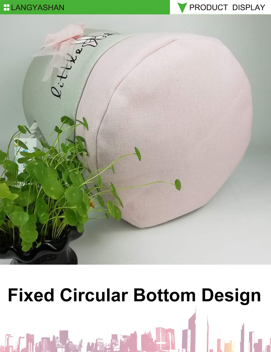 LANGYASHAN Laundry Basket Canvas Collapsible Organizer Storage Basket for Boys Girls Laundry Hamper Toy Bins Gift Baskets Bedroom Clothes Children Nursery (Pink Lace)