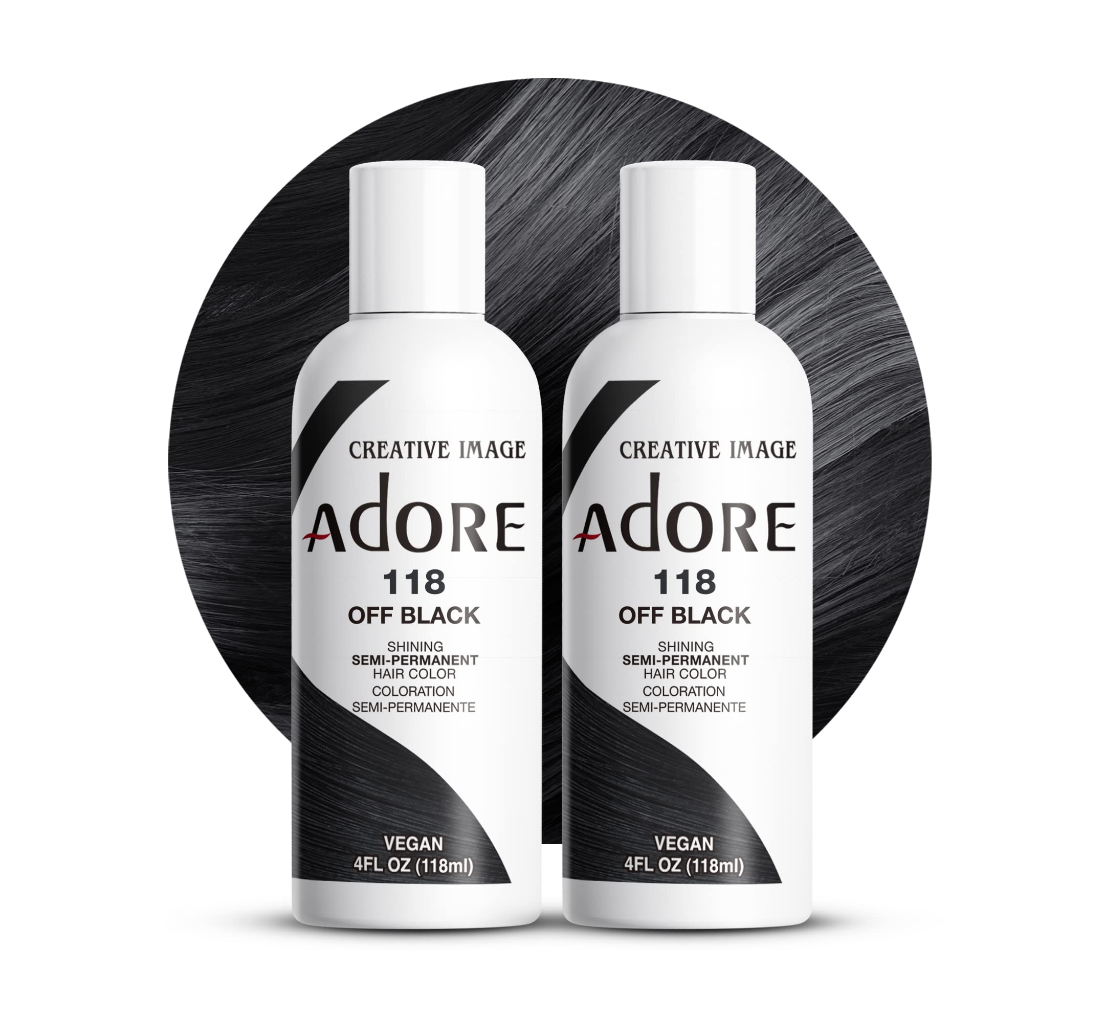 Adore Semi-Permanent Haircolor #118 Off Black 4 Ounce (118ml) (2 Pack)