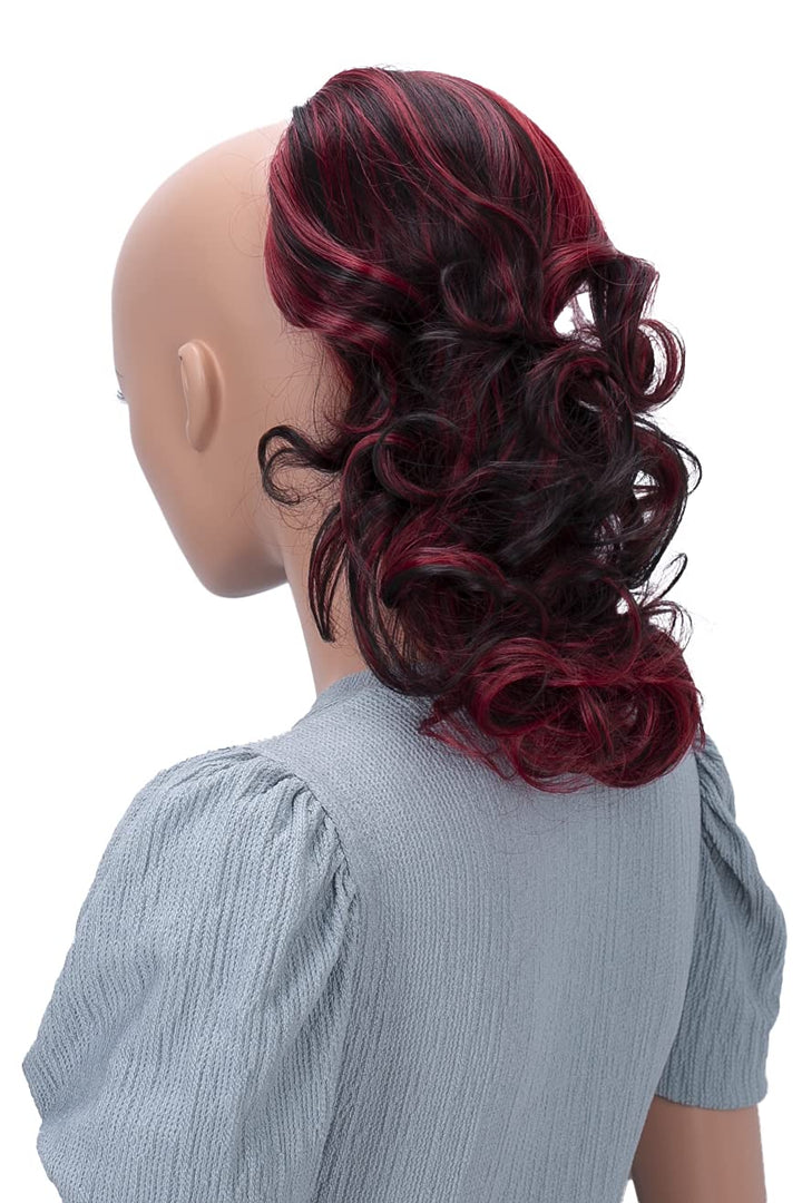 PRETTYSHOP Hair Piece Ponytail Drawstring Extension Wavy Voluminous Nature Looking Heat-Resisting 16 black/red mix # 2H113A PH223