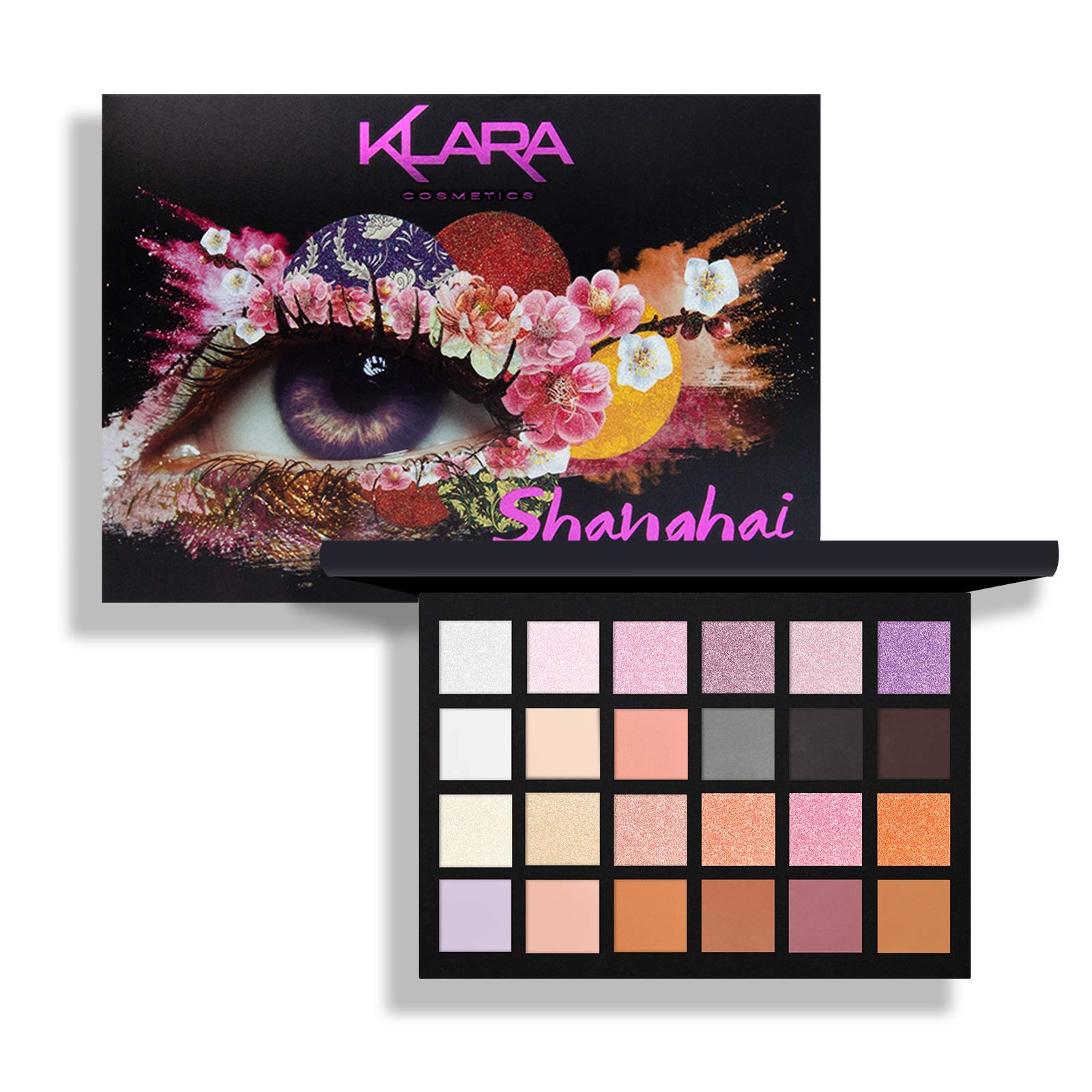 Klara Cosmetics 24 Eyeshadow Palette Shanghai festive vibrant shimmer matte warm neutral sparkling