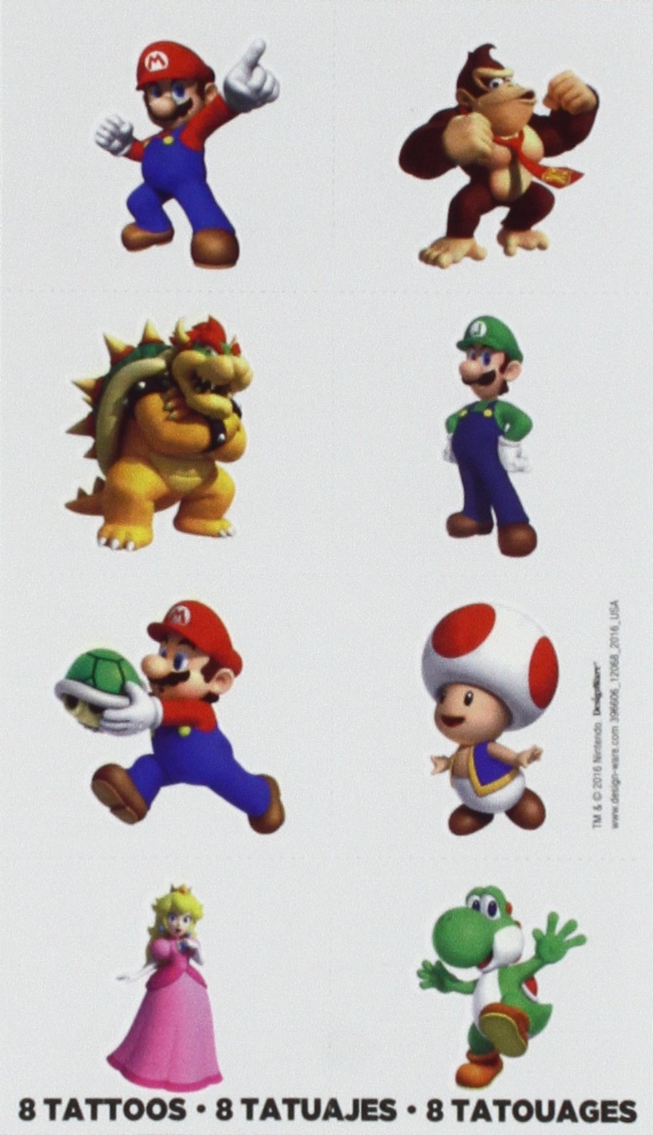 Super Mario Tattoo Favors 16 Pack