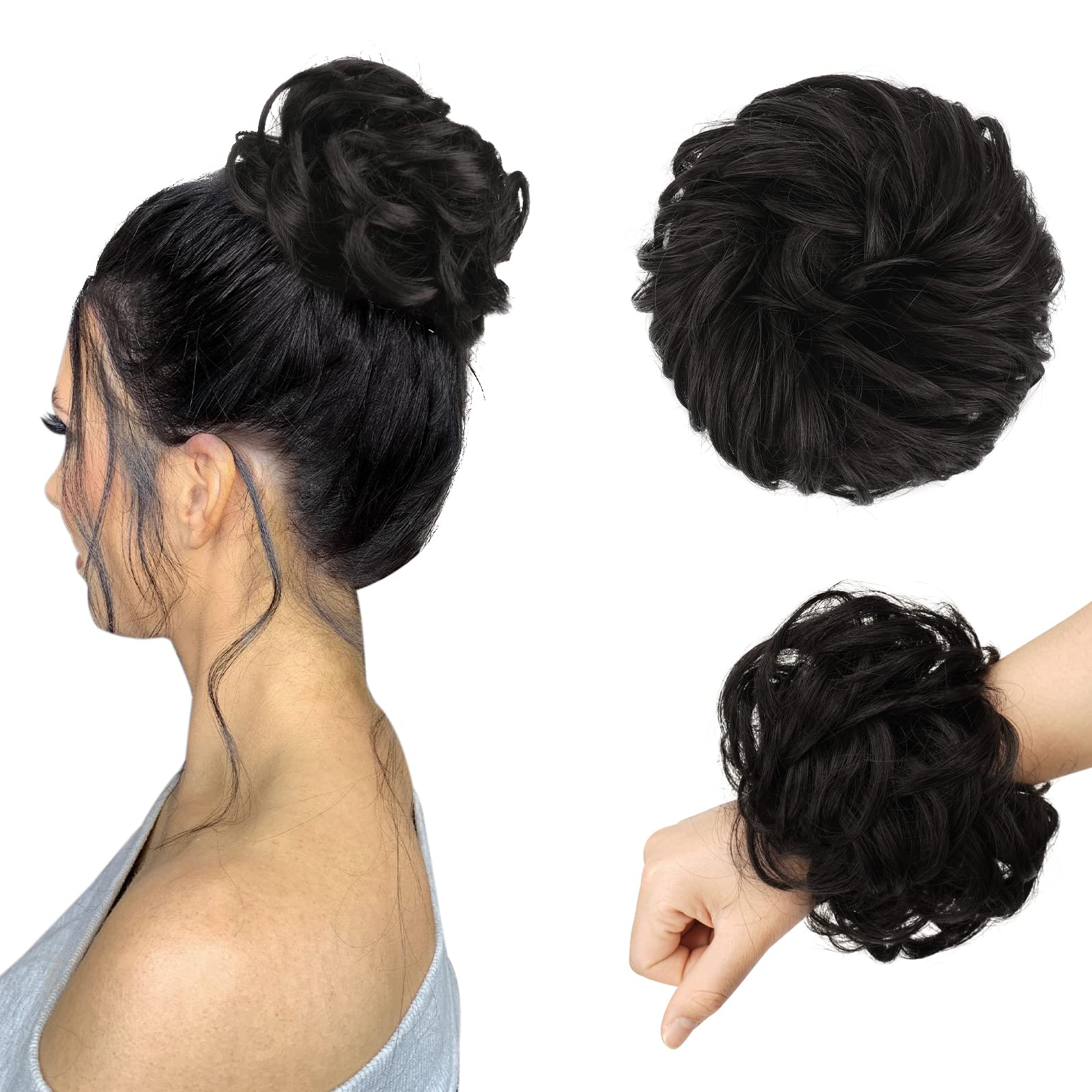 FESHFEN Hair Bun Extensions Messy Curly Hair Scrunchies Plus Size Hairpieces Synthetic Donut Updo Hair Pieces for Women Girls, 1.94oz