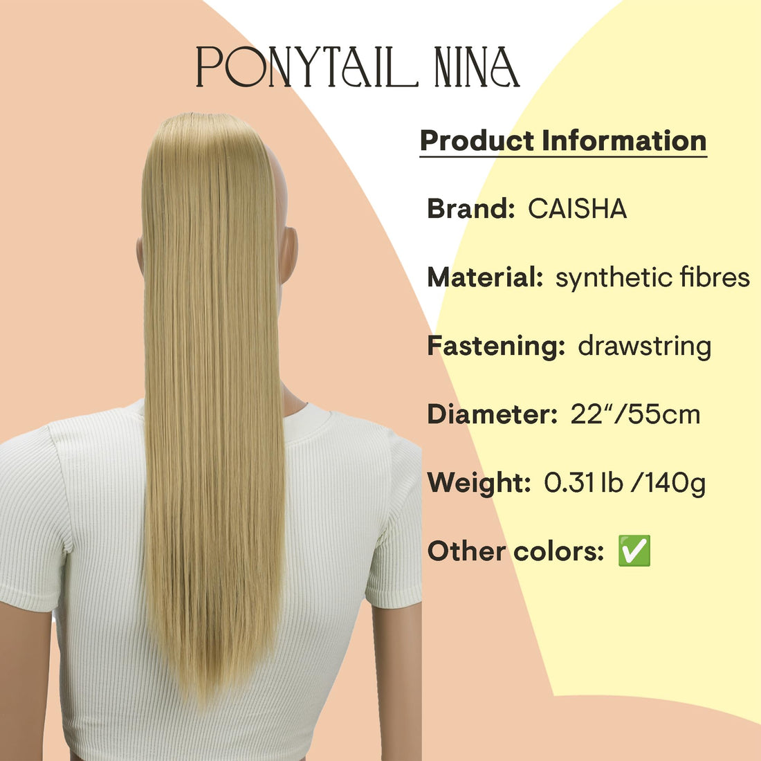 PRTTYSHOP 22 Hairpiece Ponytail Extension Drawstring Voluminous Straigth Blond PH507