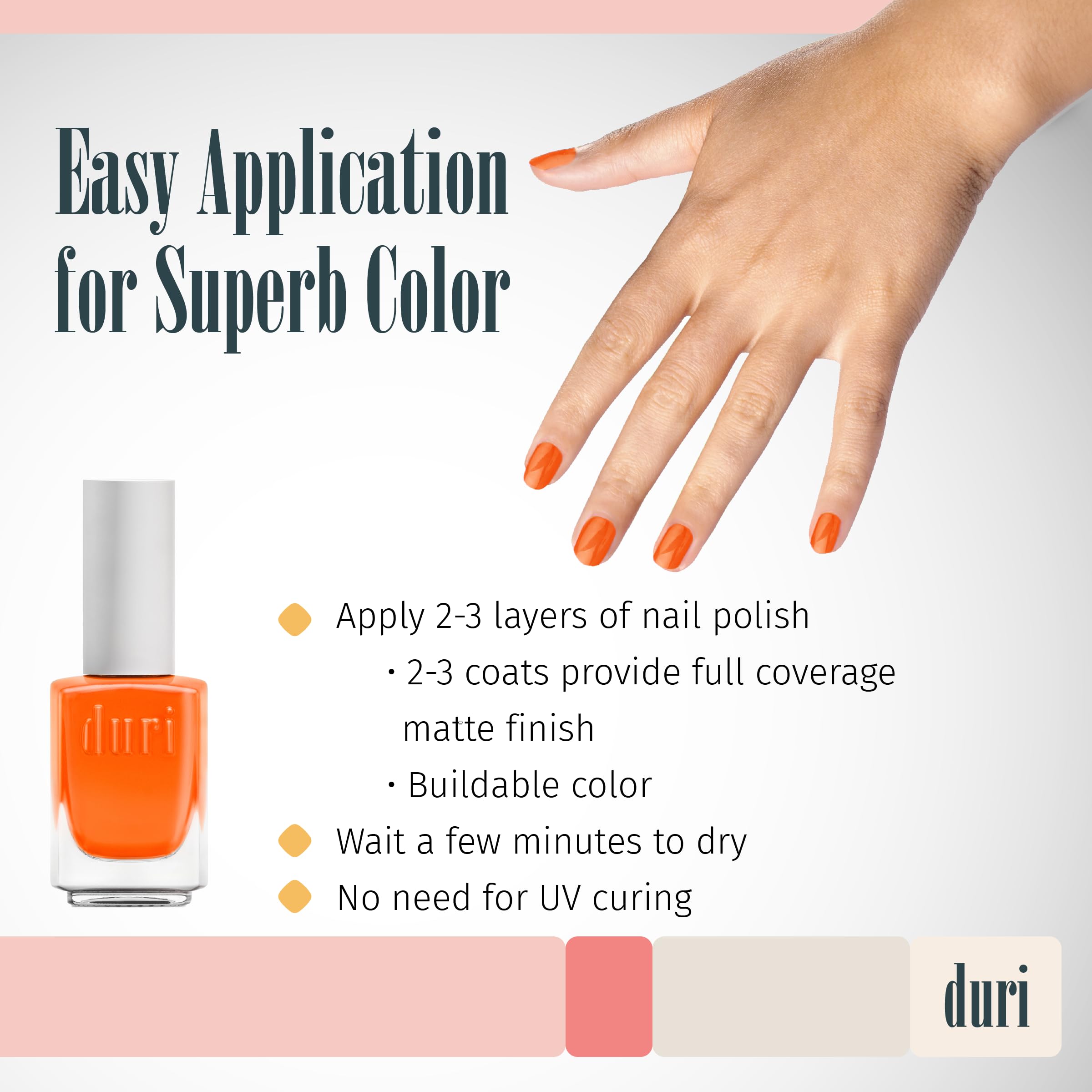 duri Nail Polish, 647N, The O.C. Orange, Neon Orange, Matte Finish,0.5 Fl Oz