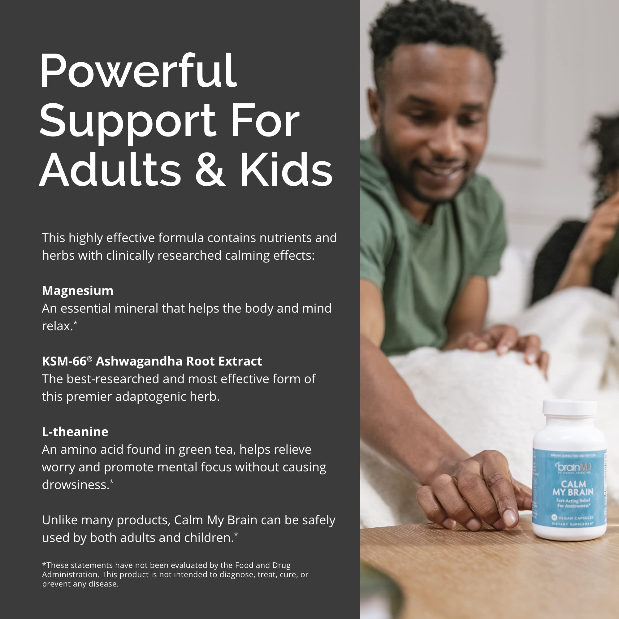 Dr Amen BrainMD Calm My Brain - 90 Vegan Capsules - Fast-Acting Formula with Magnesium, Ashwagandha & L-Theanine - 30 Servings