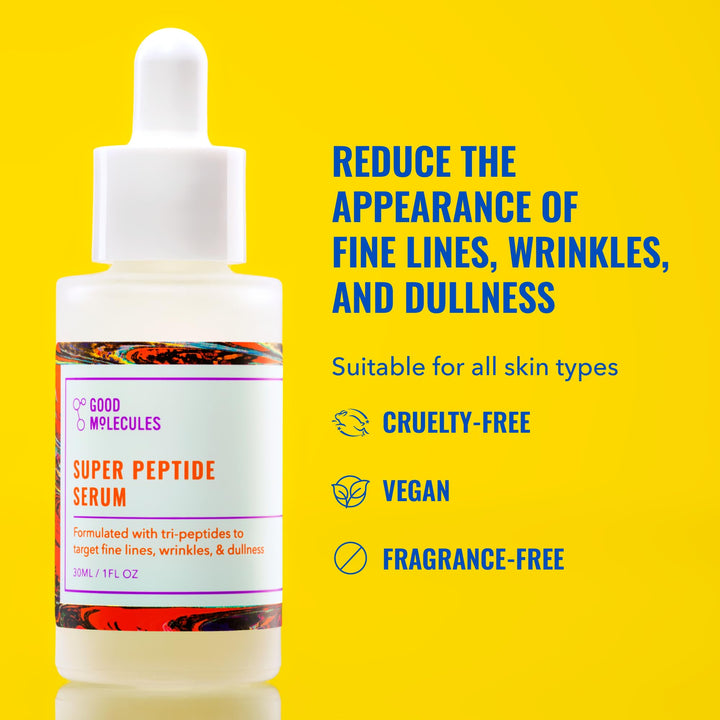 Good Molecules Super Peptide Serumc 1 Fl. Oz! Formulated With Peptides And Copper Tripeptides! Helps To Hydrate, Brighten, And Smooth For A Healthy, Youthful-Looking Glow! Vegan & Cruelty Free!