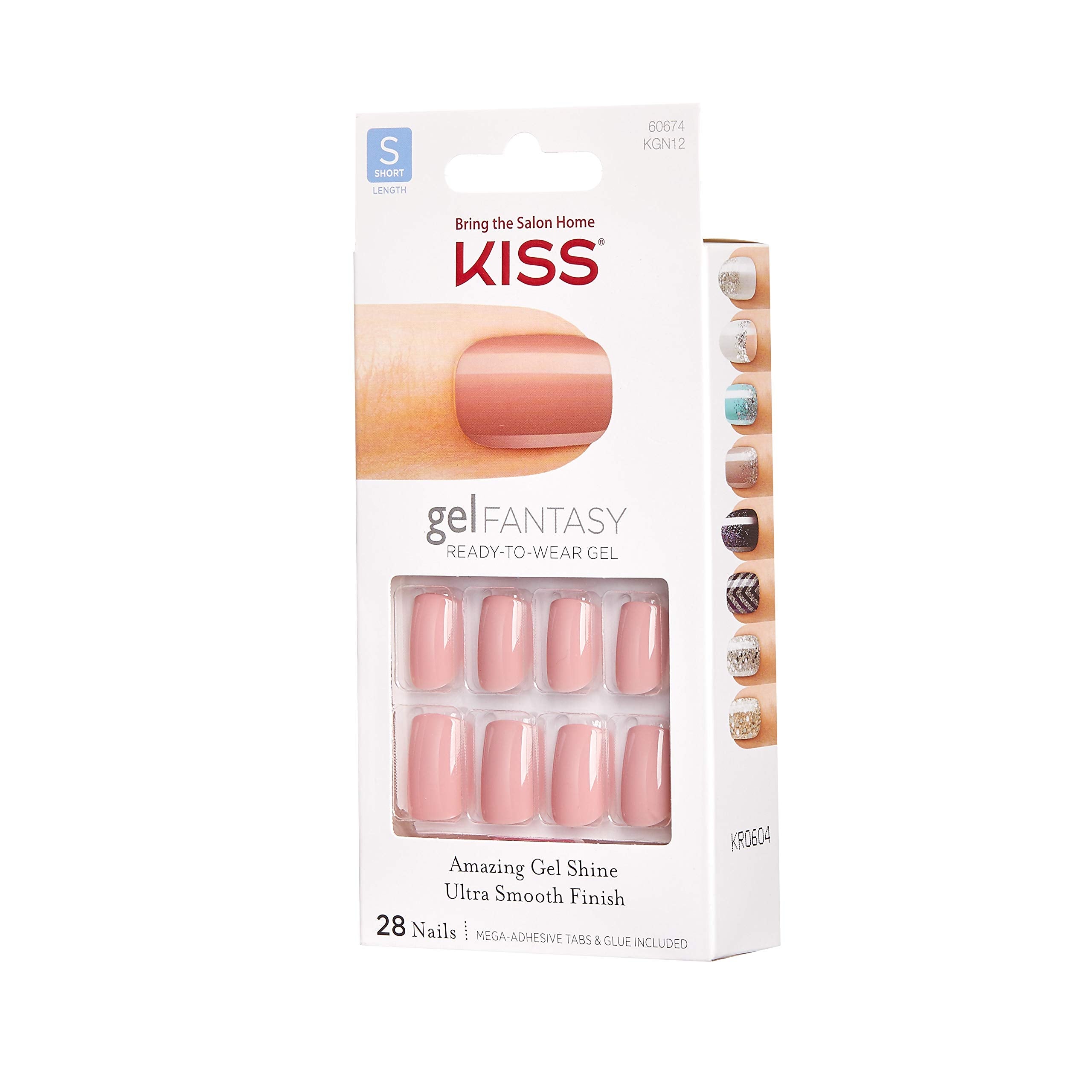 Kiss Nails GEL FANTASY Short Design Nails w/Adhesive Tabs & Glue (KGN12-RIBBONS)