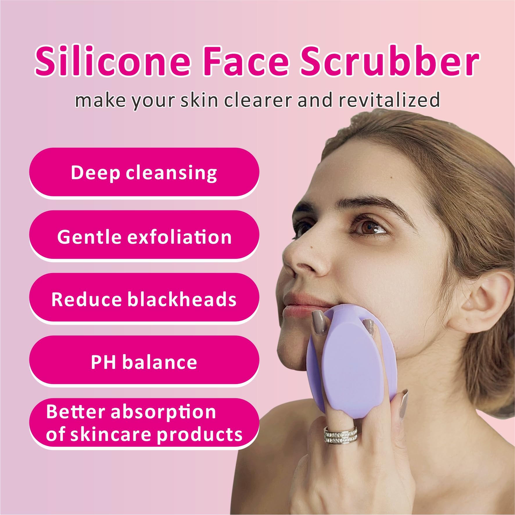 HieerBus Silicone Facial Cleansing Brush Exfoliating Massager, Blackhead Removal, Pore Cleansing, Ideal for Women Men All Skin Types, Skin Care, 2 Pieces (Pink+Purple)