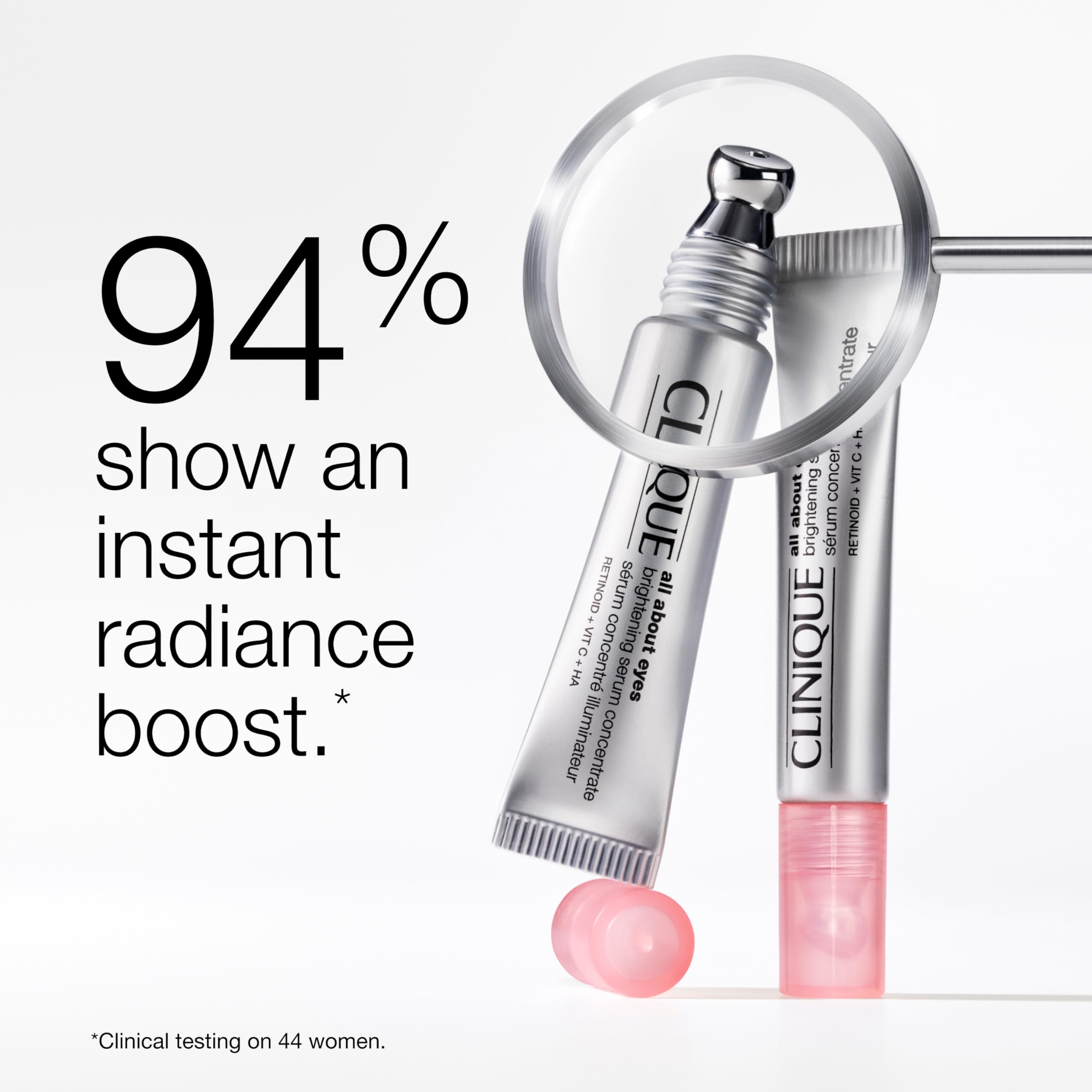 Clinique All About Eyes Brightening Serum Concentrate With Vitamin C, Hyaluronic Acid + Retinol | Hydrating + Reduces Dark Circles, 0.34 Fl Oz
