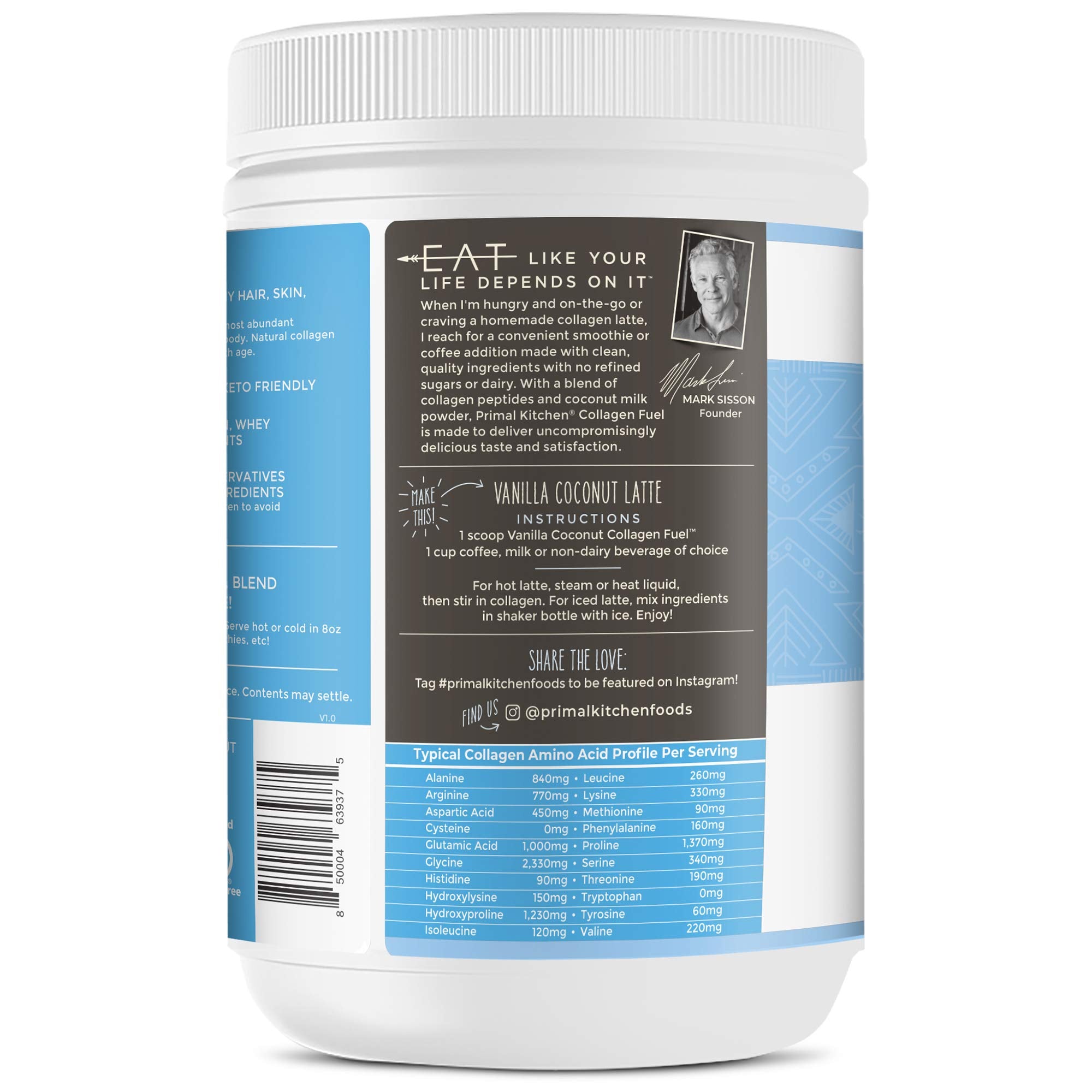 Primal Kitchen Vanilla Collagen Fuel® Drink Mix, Vanilla Coconut Collagen Peptides, No Sugar or Dairy, 20 Ounces