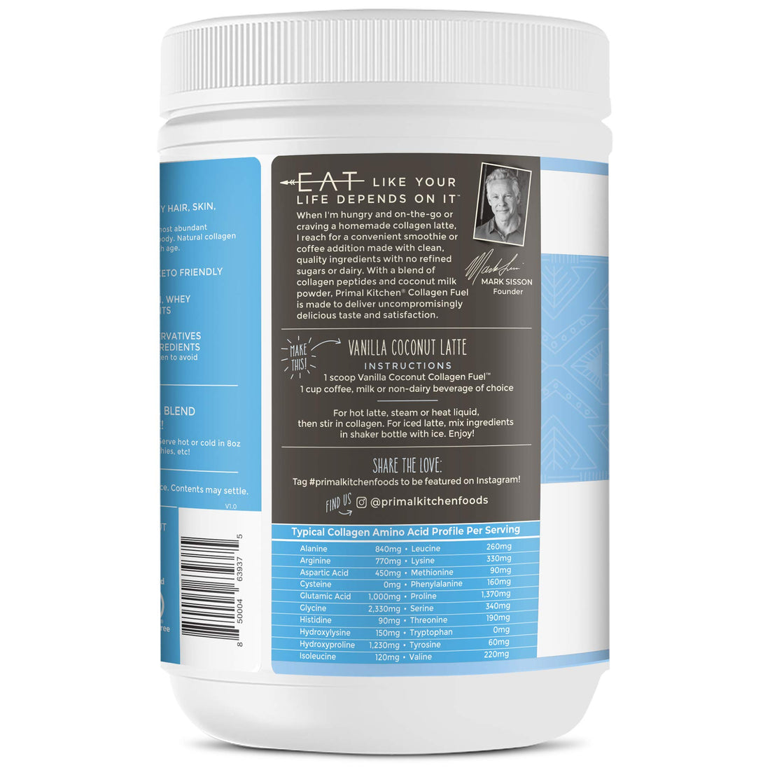 Primal Kitchen Vanilla Collagen Fuel® Drink Mix, Vanilla Coconut Collagen Peptides, No Sugar or Dairy, 20 Ounces