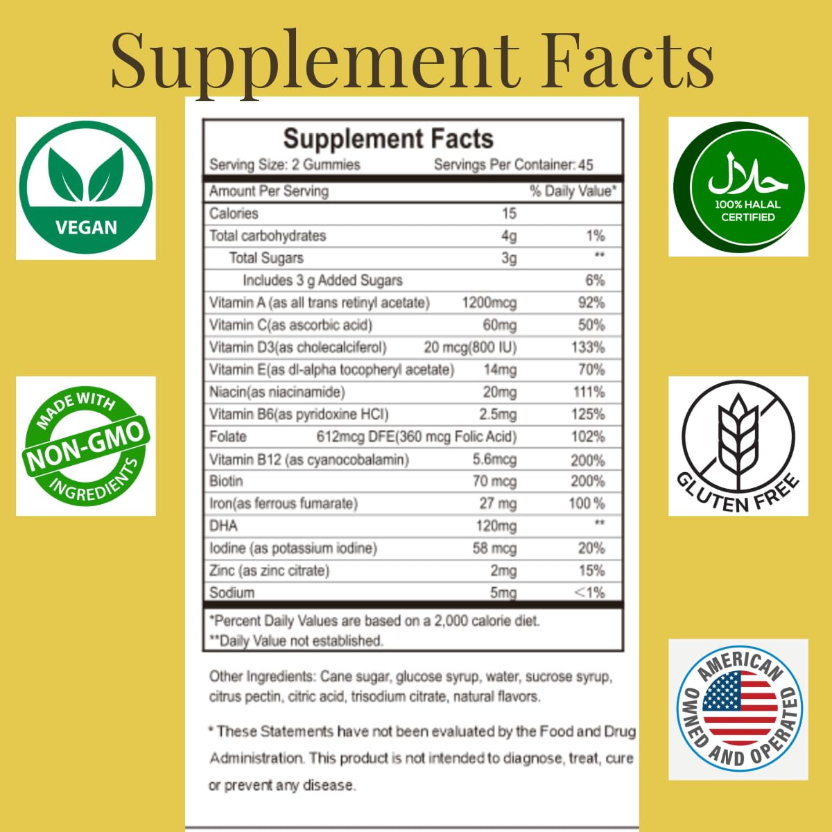 MonesAli Supplemens, Halal Prenatal Vitamins for Women, Womens Multivitamin Gummy, Gelatin Free with Iron DHA Folate and folic Acid, Vegan Prenatal Vitamins Gummies, Pregnancy Must Haves, 90 Count