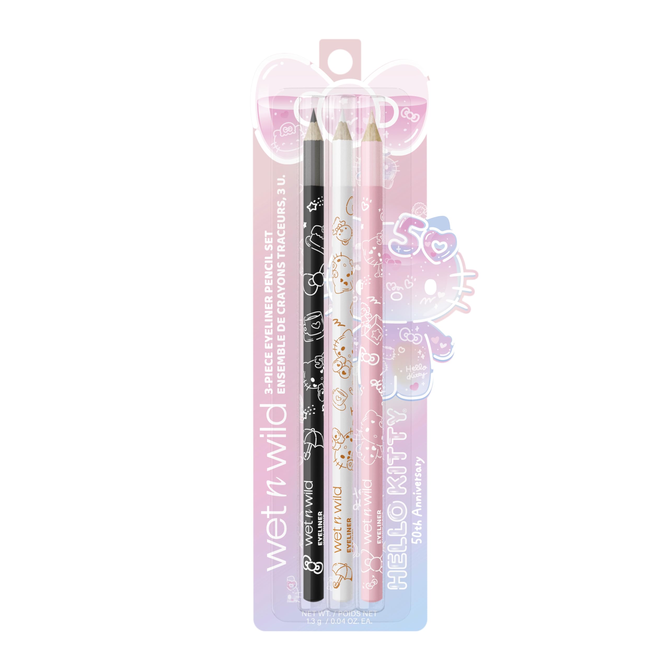 wet n wild Hello Kitty 3-Piece Eyeliner Pencil Set, Multi-Functional Smooth Creamy Versatile Application, Long-Wearing Finish, Cruelty-Free & Vegan