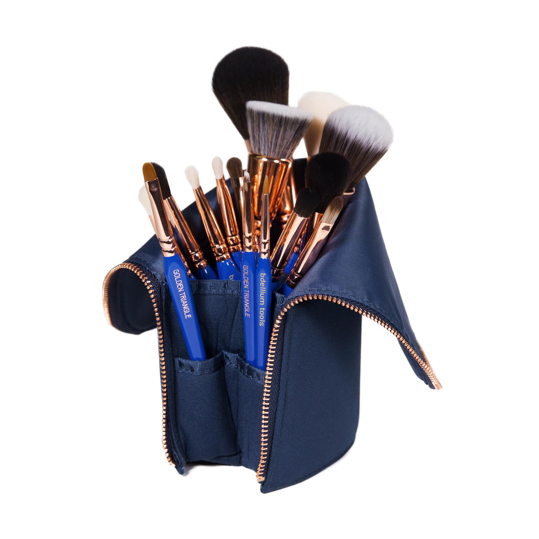 Bdellium Tools Professional Makeup Brush Golden Triangle Phase I - 15 pc. Brush Set with Stand-Up Pouch