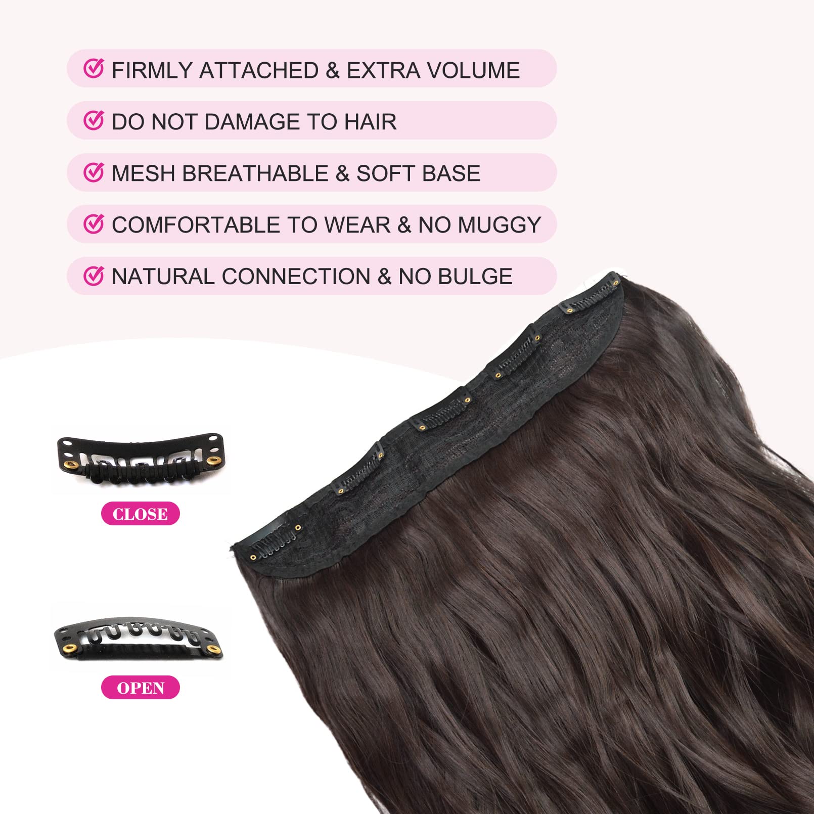 REECHO 20 3/4 Full Head Curly Wave Clips in on Synthetic Hair Extensions Hair pieces for Women 5 Clips 4.6 Oz Per Piece - Dark brown by REECHO