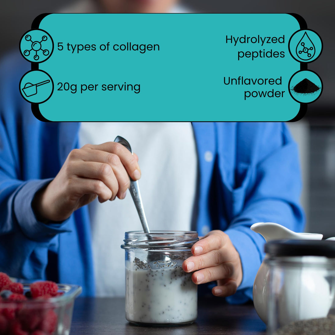 BIO NUTRI Collagen Peptides - Multi Collagen Peptides with 5 Types - Hydrolyzed Collagen Peptides Powder with Biotin & HA - Support for Hair, Skin, Nails & Joints