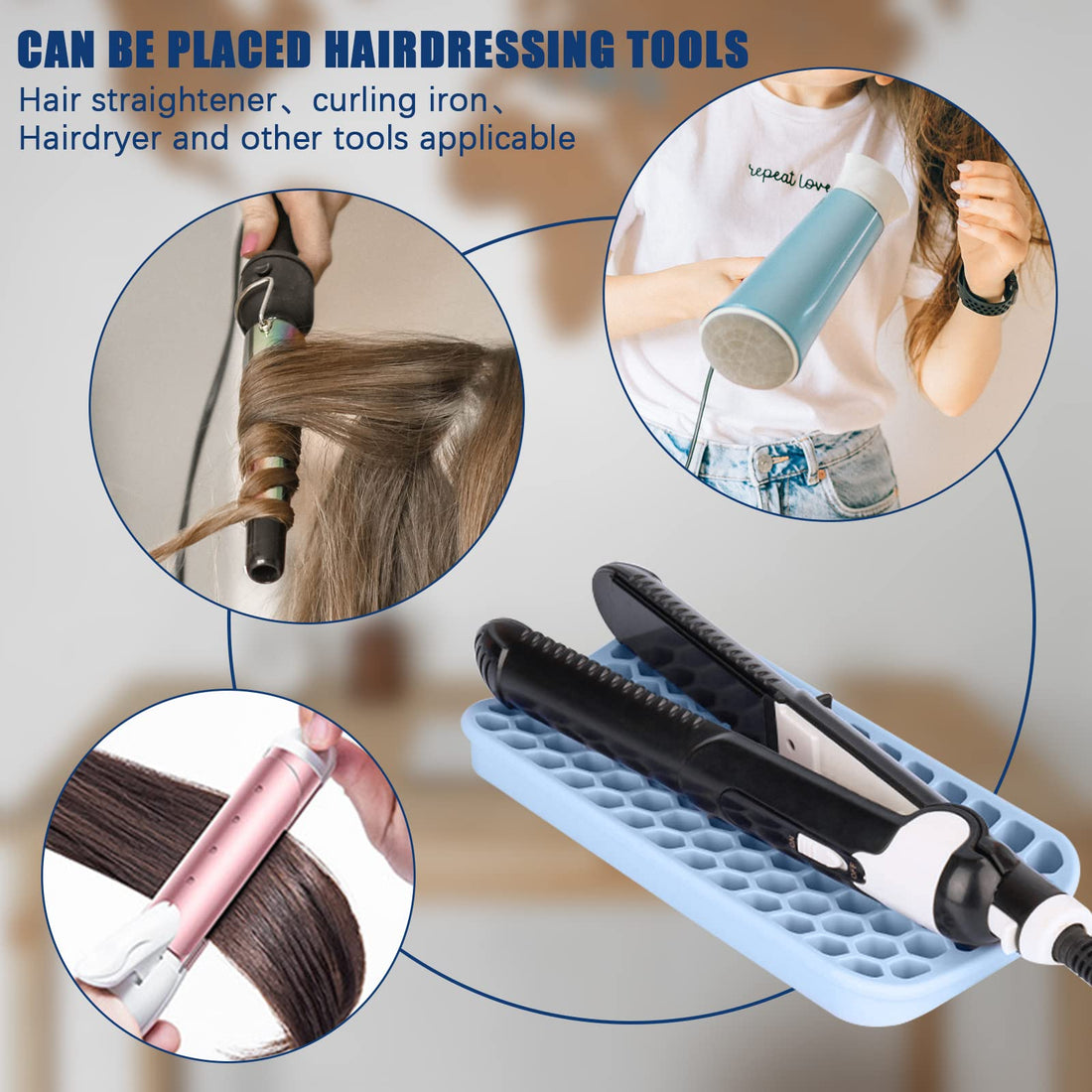 2 Pack Silicon Heat Resistant Mat for Hair Tools, Travel Hot Pad for Curling Iron Small, Non Slip Flat Iron Mat Pad, Thick Styling Tool Mat for Straightener Wands (Pink, Blue)