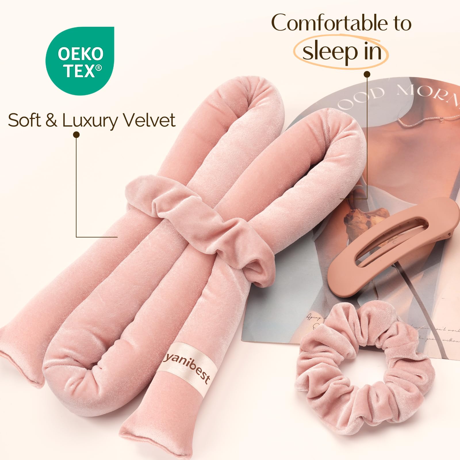 Yanibest Heatless Hair Curler to Sleep in, Overnight Curl Headband for Natural Wavy Curls, No Heat Soft Hair Curler Set with Hair Clip Scrunchies for Styling, No Slip Heatless Curls