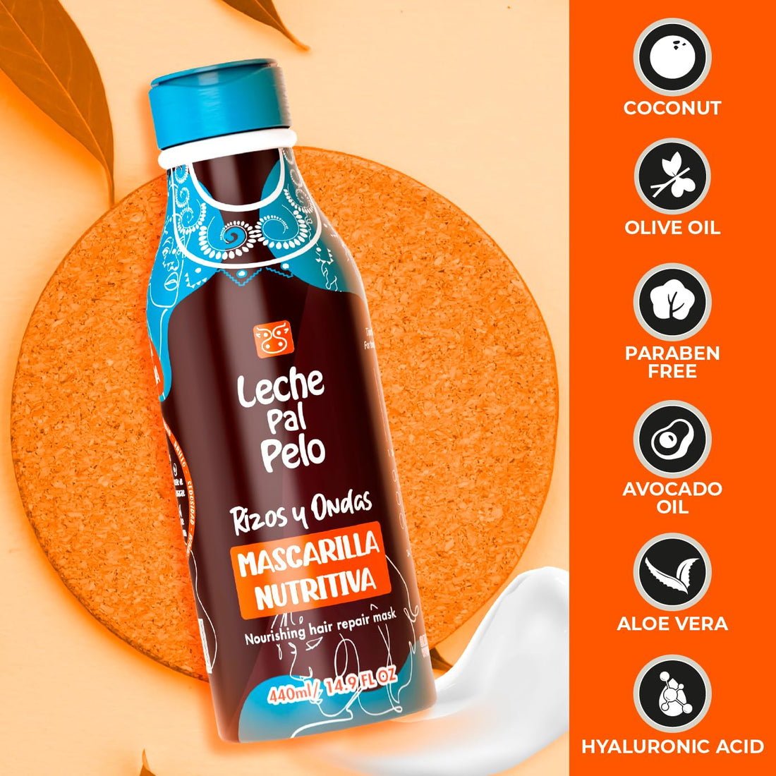 Leche Pal Pelo Rizos Afro Mascarilla Nutritiva para Cabello Seco y Maltratado. Hair Mask for Dry and Damaged Hair. 15 oz - 440 ML