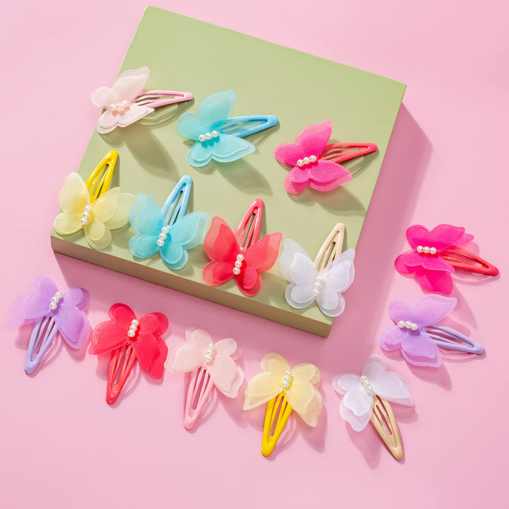 Baby Hair Clips Toddler,14 pcs Baby Girl Chiffon Butterfly Clips,Girls Baby Barrettes,3D Butterfly Hair Accessories