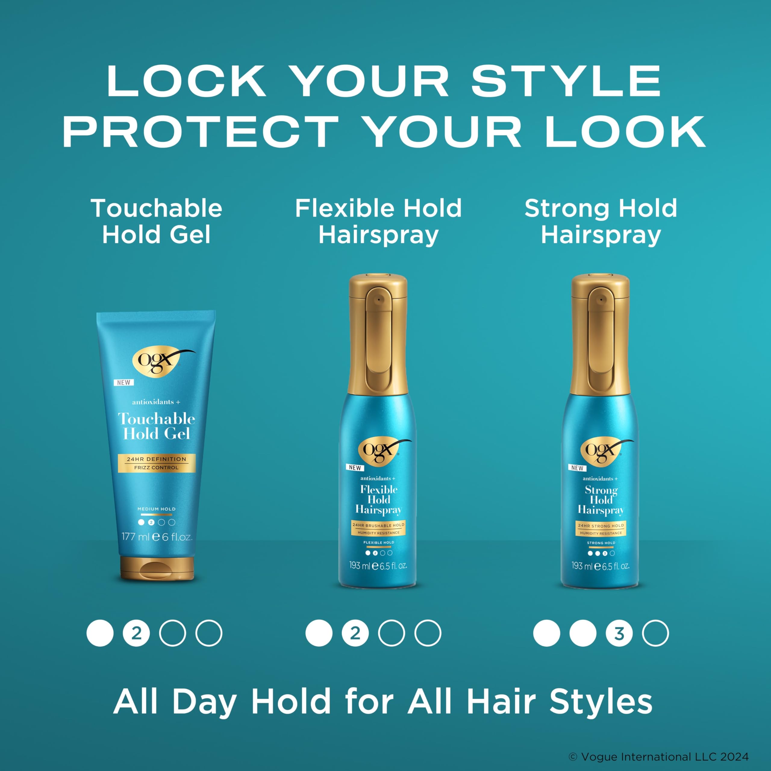 OGX Antioxidants + Strong Hold Hairspray, Anti Humidity Hairspray for 24 Hour Hold & Protection for Your Style, Hair Spray in a Continuous Mist Bottle, Paraben-Free, 6.5 fl. oz