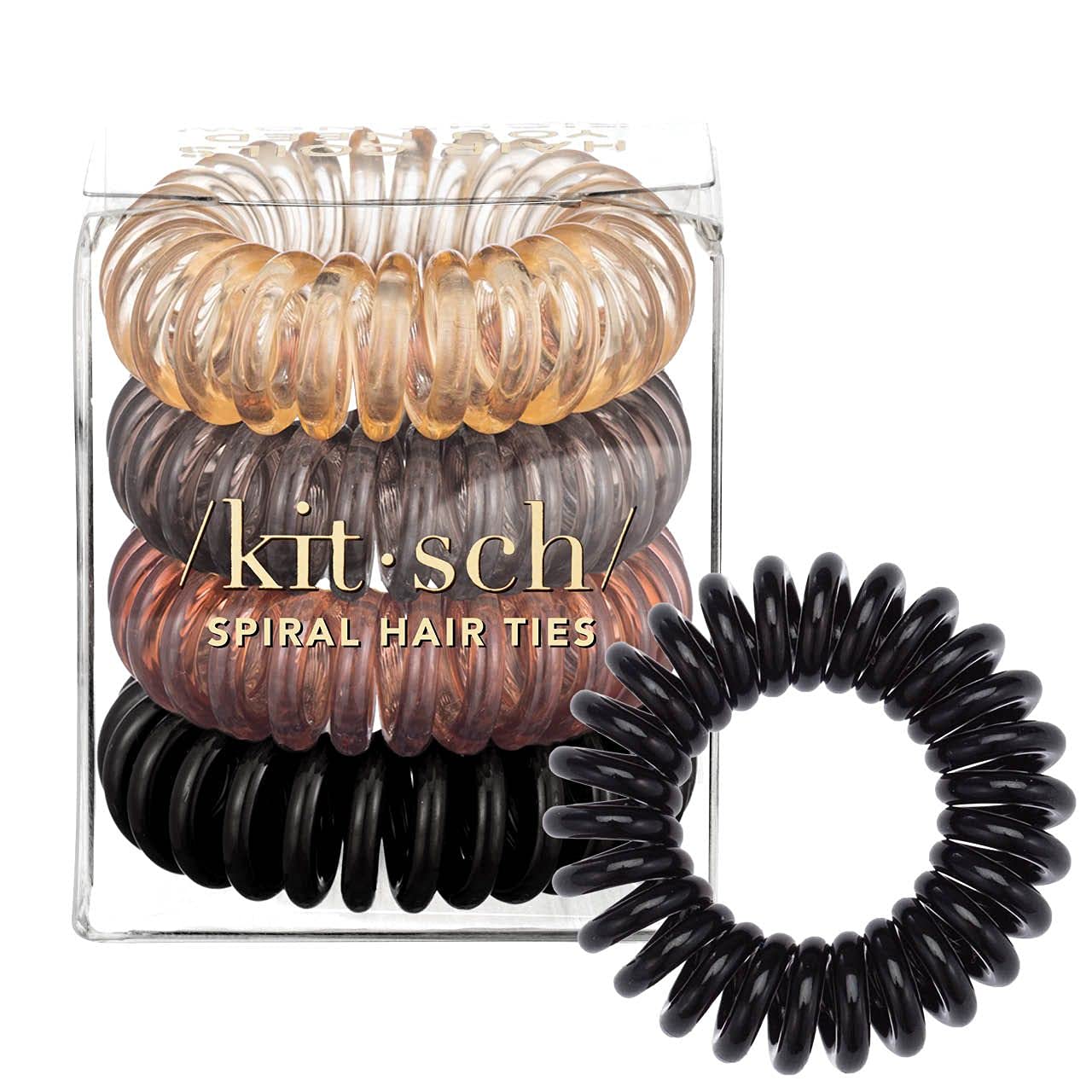 Kitsch Spiral Hair Ties, Coil Hair Ties, Phone Cord Hair Ties, Hair Coils - 4pcs, Brunette