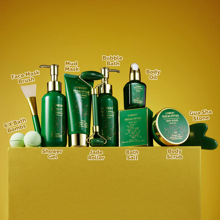 Birthday Gifts for Women & Men Who Have Everything, Eucalyptus Spa Gift Baskets for Women, Mom, 16pc Bath Gift Set for Birthday Gifts for Women, Body Self Care Set for Pampering & Relaxation Basket
