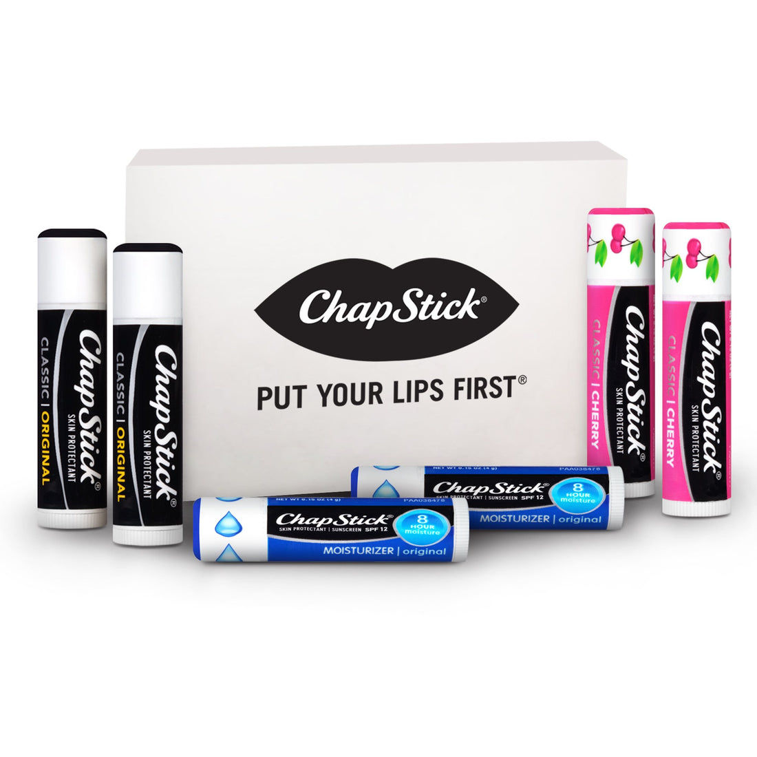 ChapStick Classic Lip Care Collection, Classic Original, Classic Cherry & Lip Moisturizer, 0.15 Ounce Each (2 Sticks of Each Lip Balm, 6 Total Sticks)