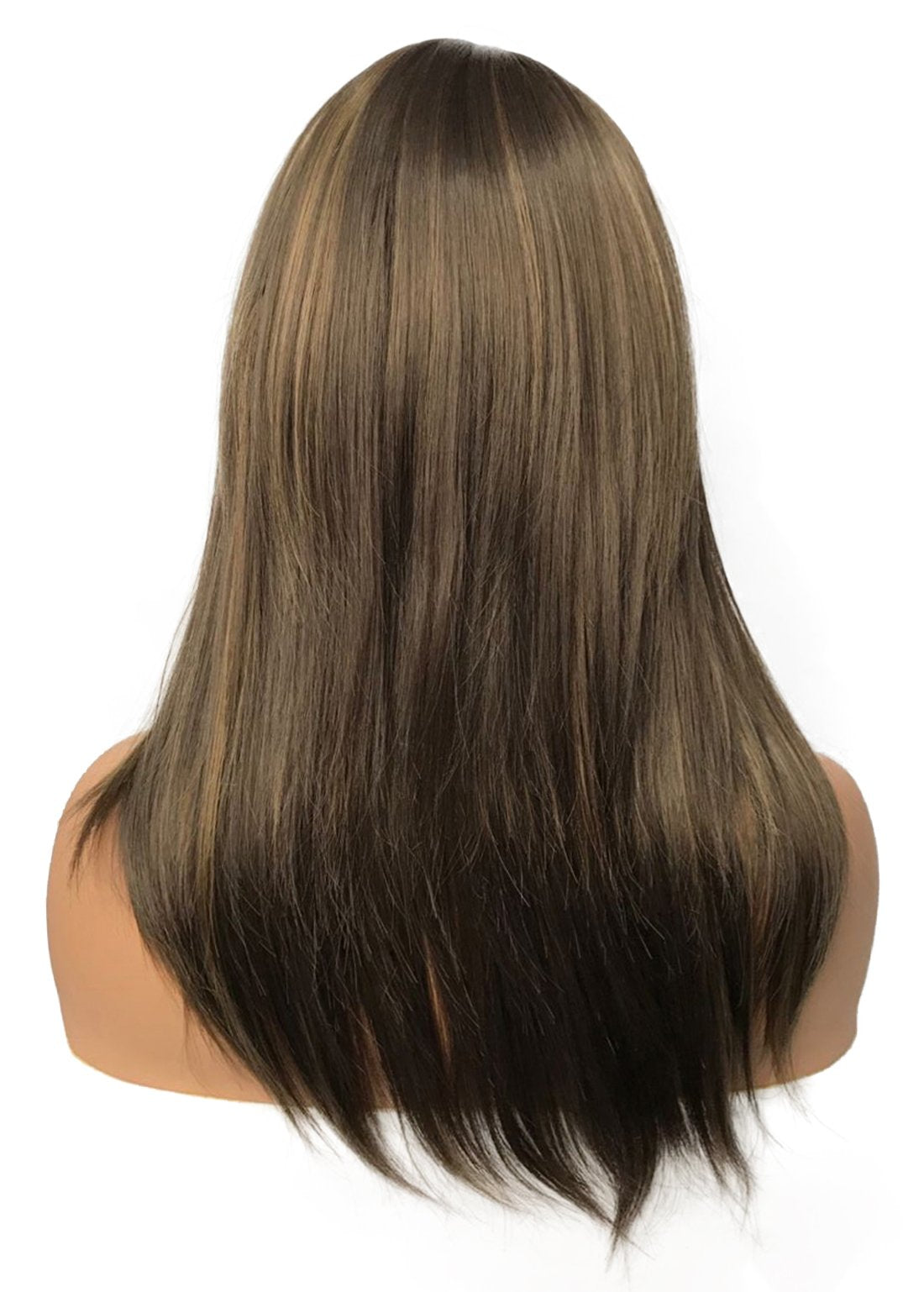 Wiginway Women Medium Straight Brown Wigs With Bangs Remy Hair Replacement Hairpieces Fashion Natural Looking 14 Inch