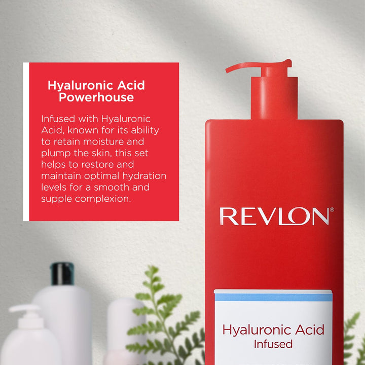REVLON Trio Bodycare, Hyaluronic Acid Infused, Hydrating Body Wash, Body Lotion, Exfoliating Body Scrub, 3 Count (17.08 fl oz)