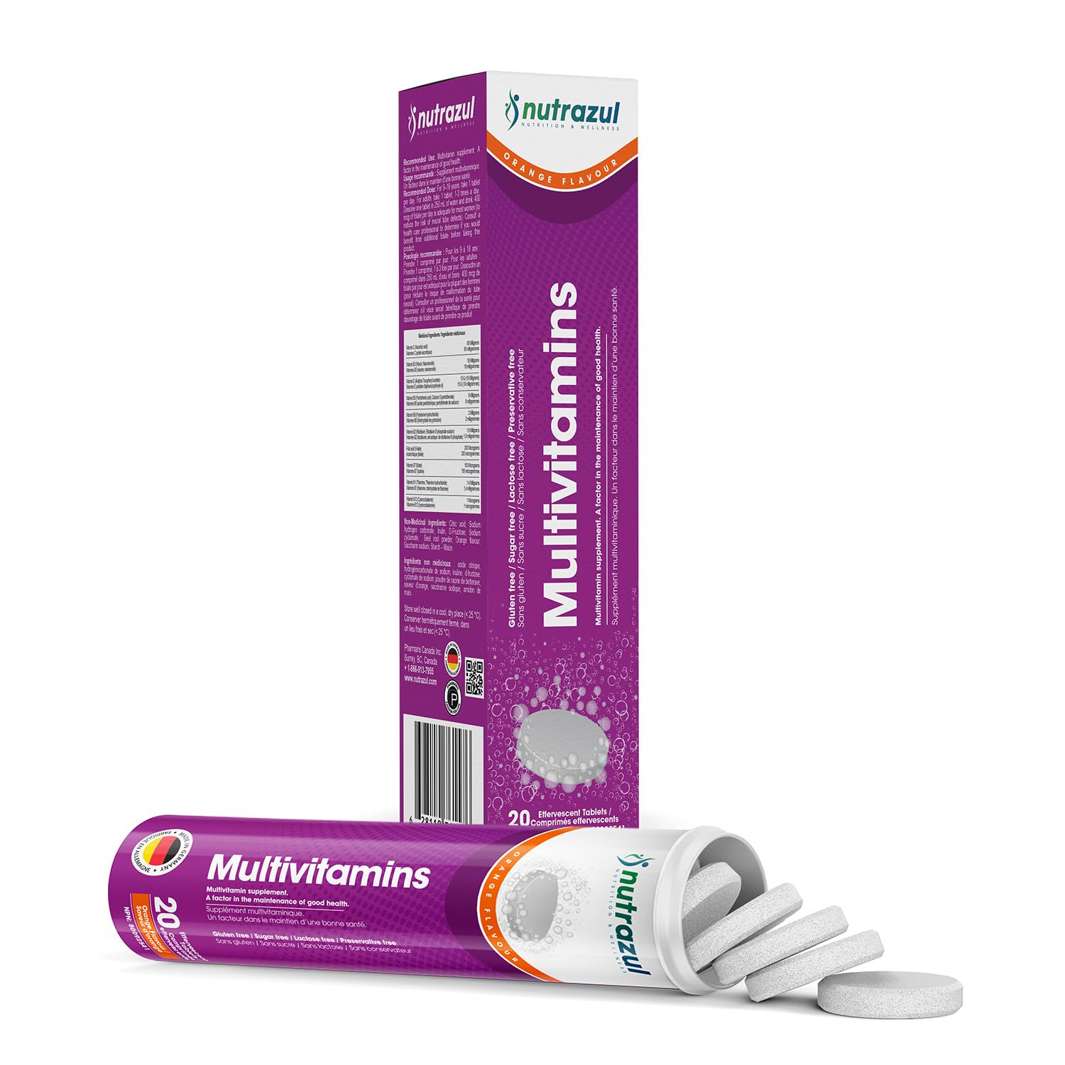 nutrazul Multivitamin Effervescent Tablets | 60 Tablets | Immune Support with 9 Essential Vitamins | Perfect for Daily Wellness for Adults & Kids | Orange Flavor