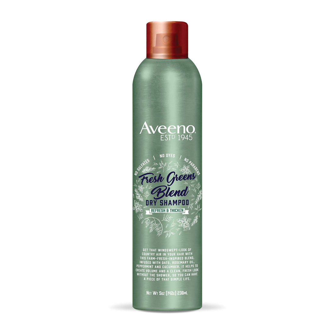 Aveeno Fresh Greens Blend Sulfate-Free Dry Shampoo Spray with Rosemary, Peppermint & Cucumber to Thicken & Nourish, Volumizing Dry Shampoo for Thin or Fine Hair, Paraben & Dye-Free