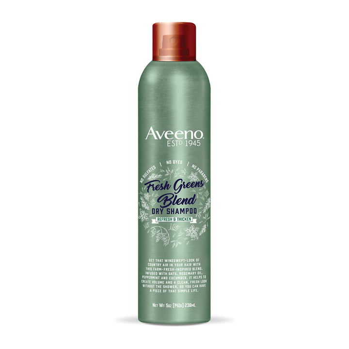 Aveeno Fresh Greens Blend Sulfate-Free Dry Shampoo Spray with Rosemary, Peppermint & Cucumber to Thicken & Nourish, Volumizing Dry Shampoo for Thin or Fine Hair, Paraben & Dye-Free