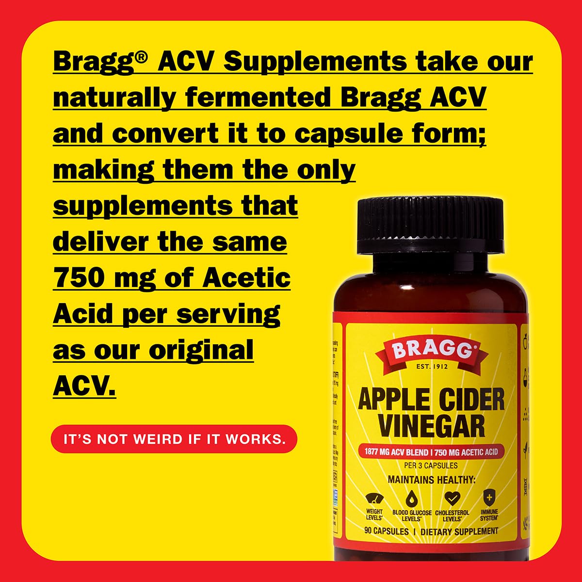 Bragg Apple Cider Vinegar Capsules with Vitamin D and Zinc - 90 Capsules - Supports The Immune System