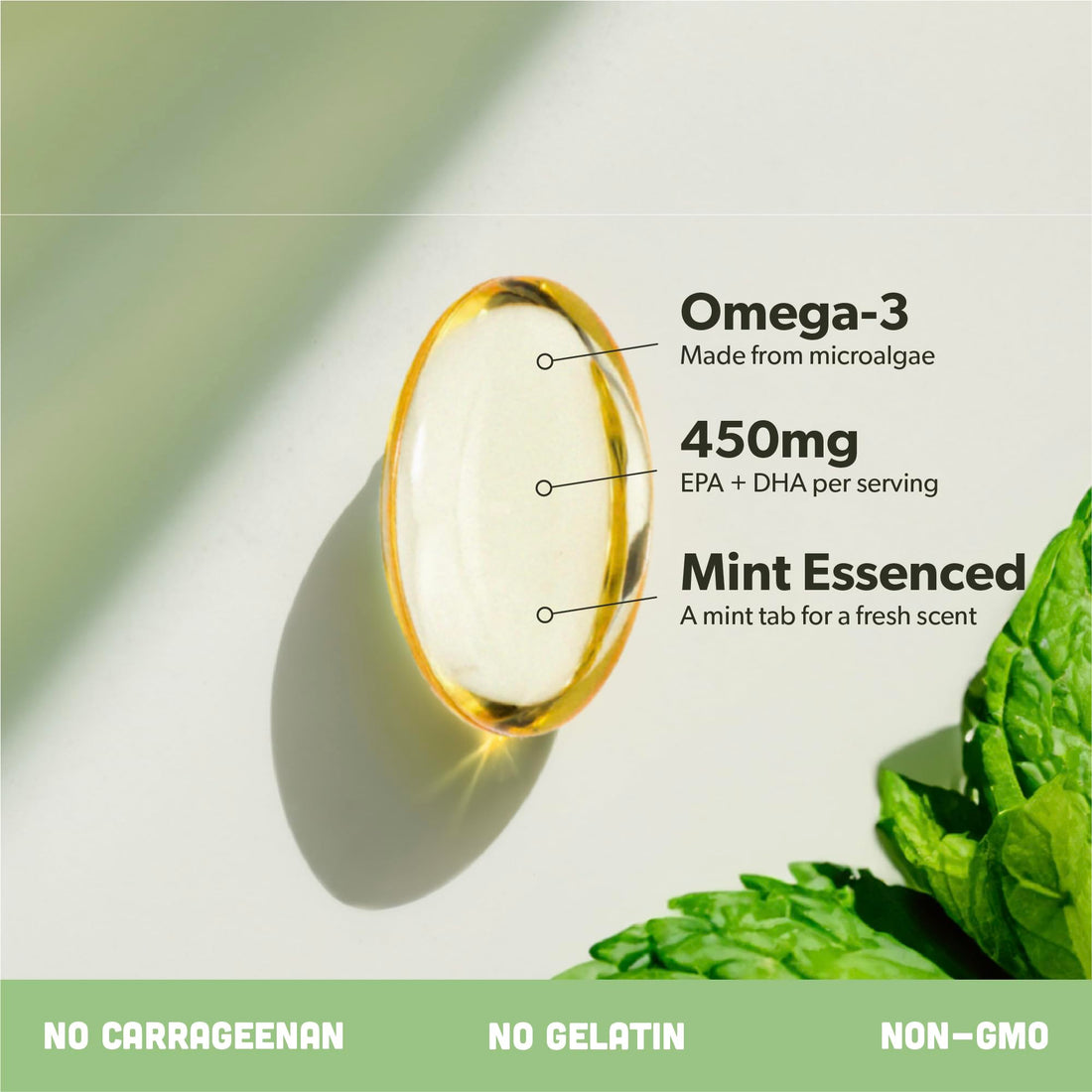 Vegan Omega 3 Supplement - Plant Based DHA & EPA Fatty Acids - Carrageenan Free, Alternative to Fish Oil, Supports Heart, Brain, Joint Health - Sustainably Sourced Algae - 60 Softgels