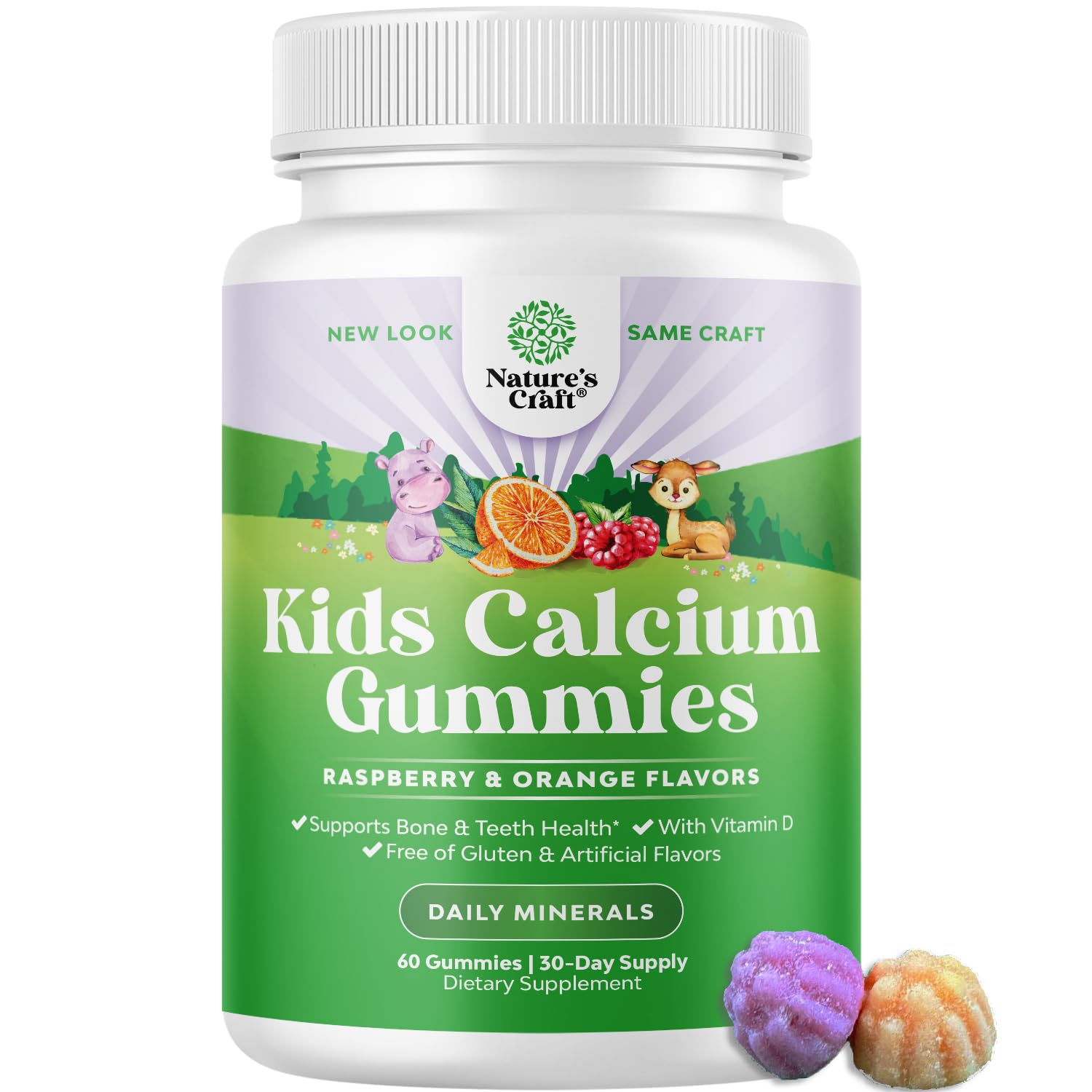 Natures Craft Tasty Kids Calcium Gummies - Vitamin D & Calcium Gummies for Children - Vitamin with & D for Muscle Bone Development Gelatin-Free Kosher Childrens 60ct (1 Pack)