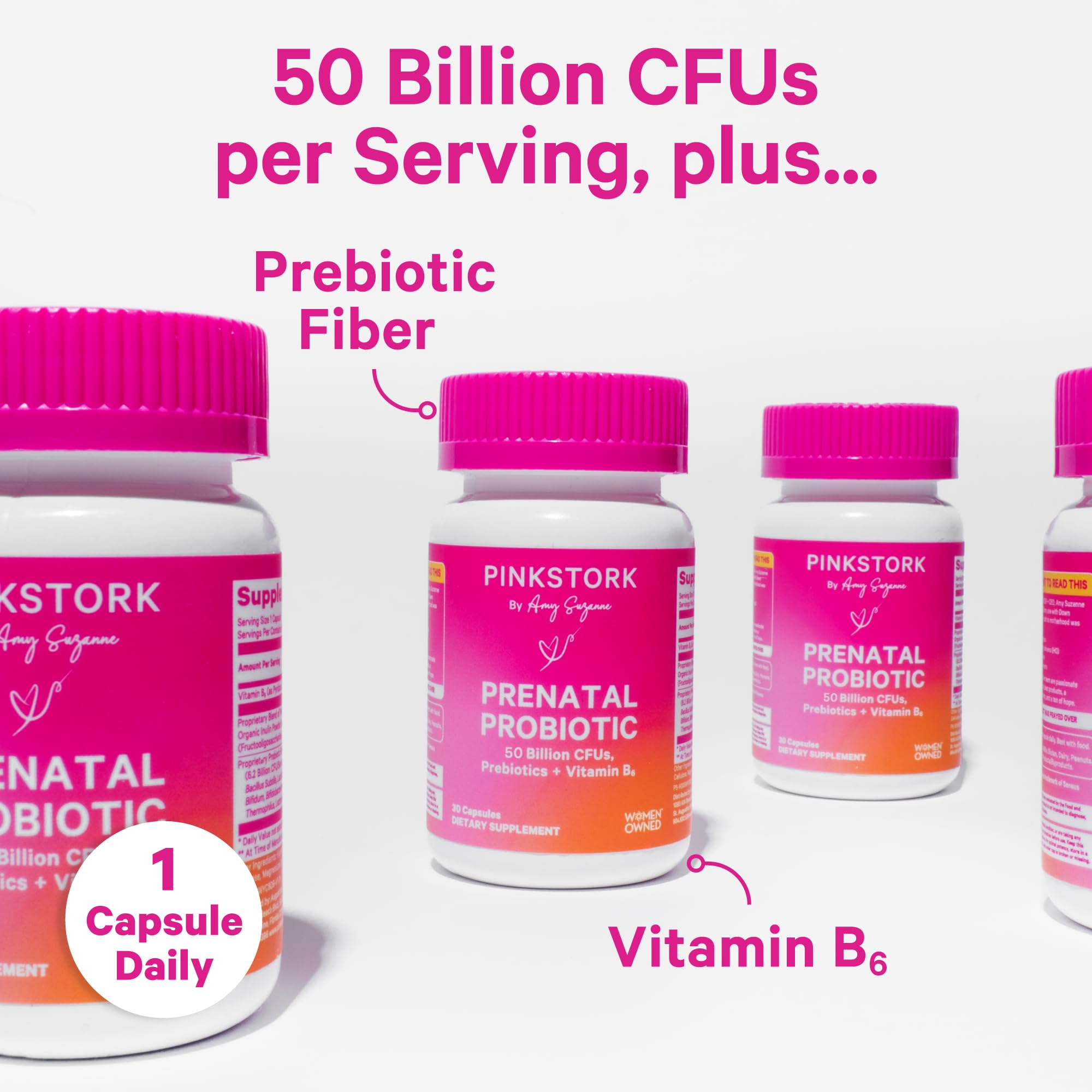 Pink Stork Prenatal Probiotics for Women with Vitamin B6 and Prebiotics - Morning Sickness, Gut Microbiome, and Immune Support - Pregnancy Probiotic - Pregnancy Must Haves, 30 Capsules