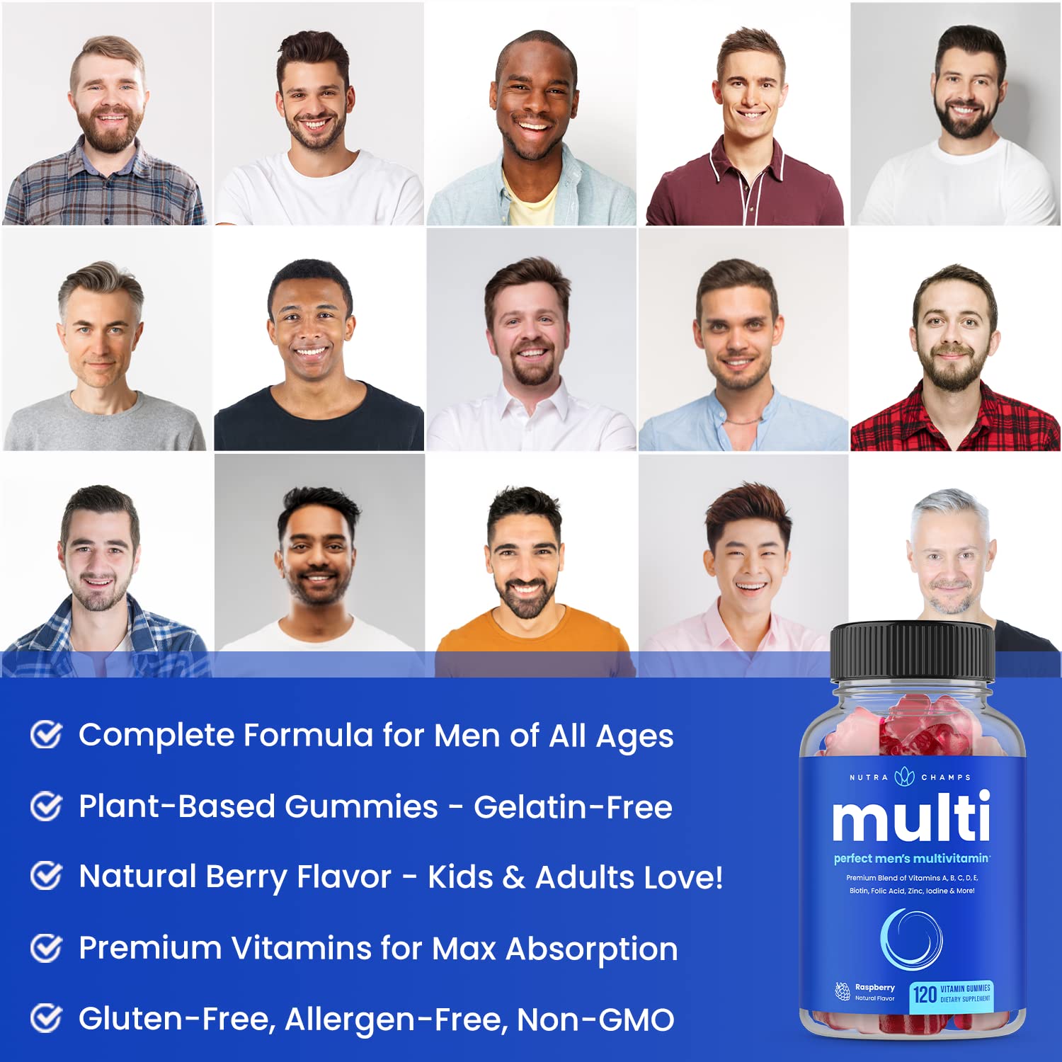NutraChamps Multivitamin for Men, 240 Count, Vitamins A, B, C, D, E, Biotin, Zinc, Mens Gummy Multivitamins Supplement, Chewable Daily Multi Gummy Vitamins for Men (Pack of 2)