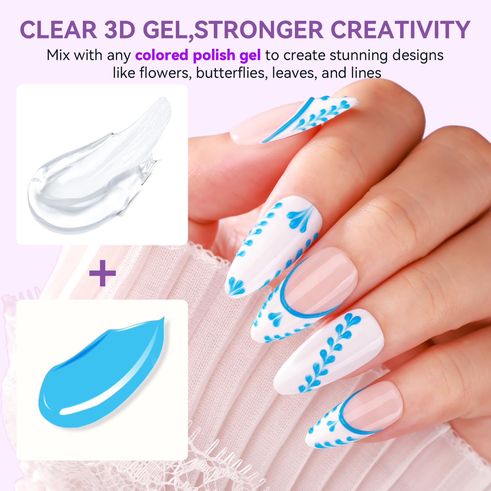 Makartt 3D Nail Gel: 3D Painting Gel Clear Nail Gel for Chrome Nail Powder Micro 3D Sculpting Gel No Wipe UV Gel for Gel Nail Polish 3D Carving Drawing Gel for Nail Art at Home & Salon DIY 0.28 fl.oz