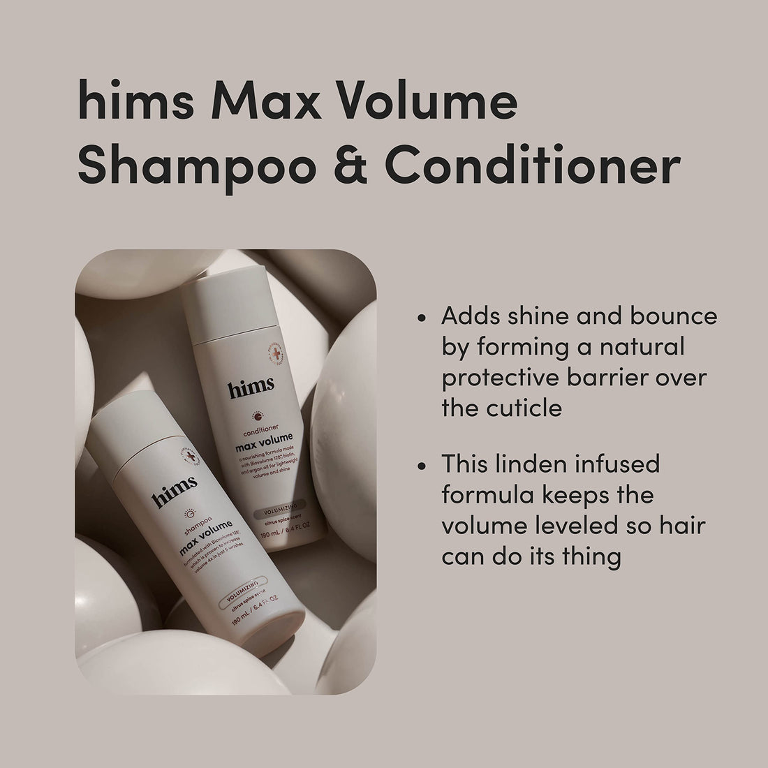 hims Max Volume Men's Shampoo & Conditioner Set - Volumizing Natural Shampoo and Conditioner for Men - Adds Volume, Shine & Bounce - Citrus Spice - 2 x 6.4 fl oz