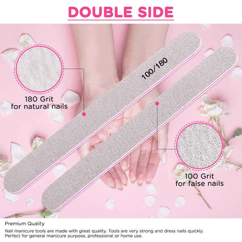 Nail Files and Buffer, TsMADDTs Professional Manicure Tools Kit Rectangular Art Care Buffer Block Tools 100 180 Grit 12PCS(White)